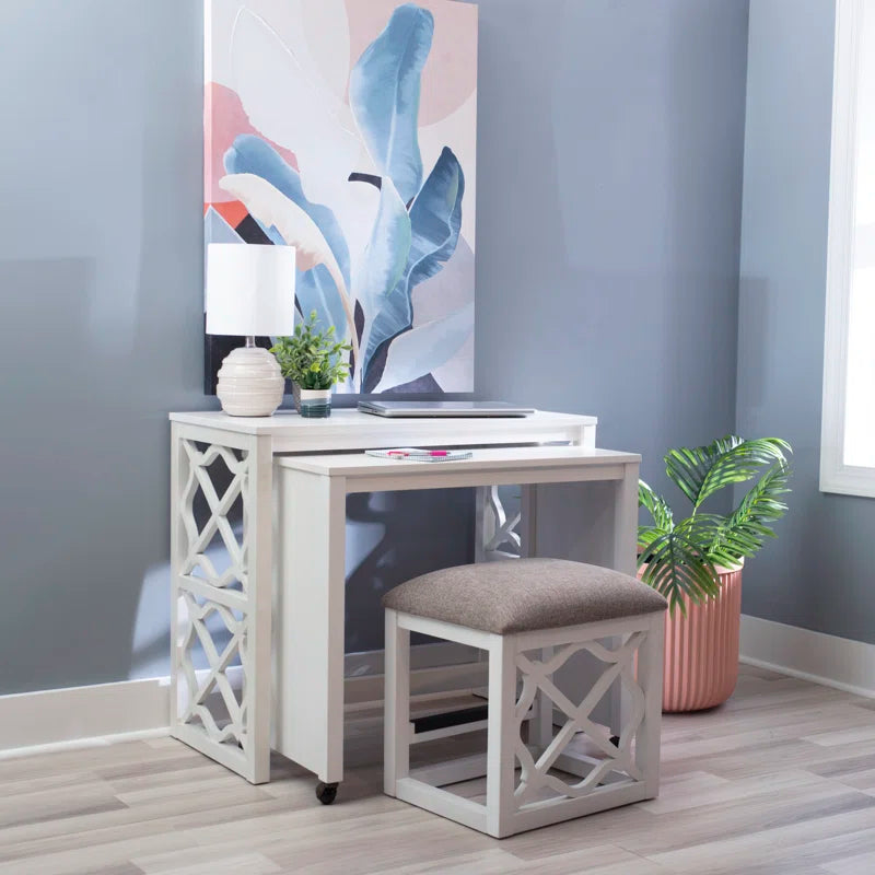 36" Nesting Rolling Desk with Upholstered Stool Ouch Cart