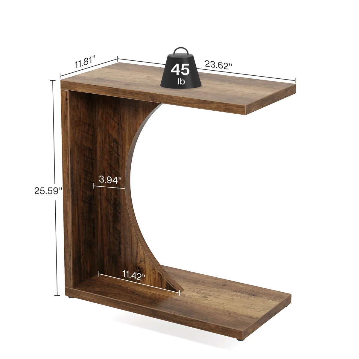 Modern C-Shaped Wooden Side Table for Sofa, Bed & Living Room