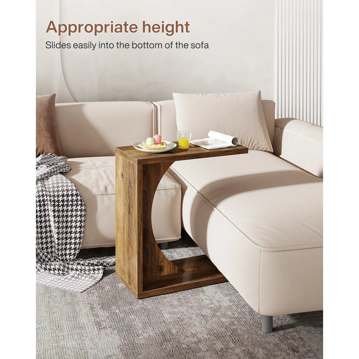 Modern C-Shaped Wooden Side Table for Sofa, Bed & Living Room Ouch Cart