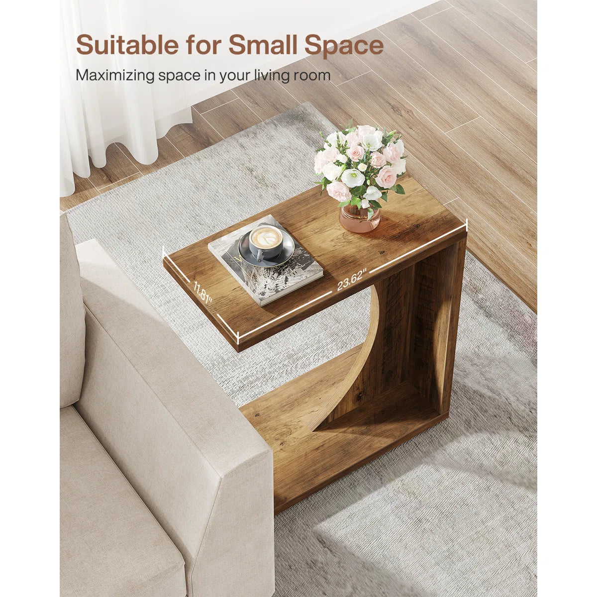 Modern C-Shaped Wooden Side Table for Sofa, Bed & Living Room Ouch Cart