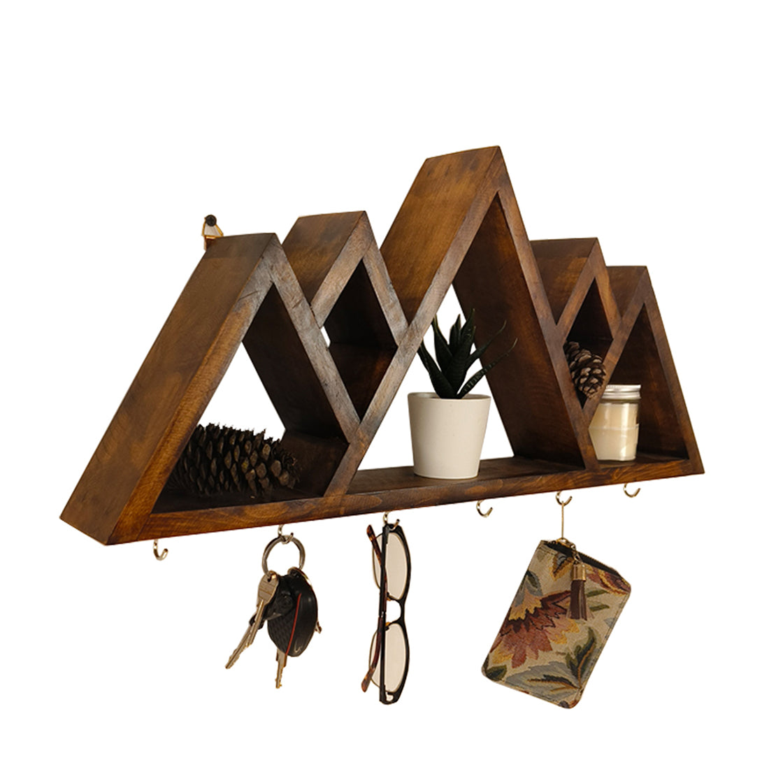 Heritage Wooden Wall Shelf Organiser with Key Holders