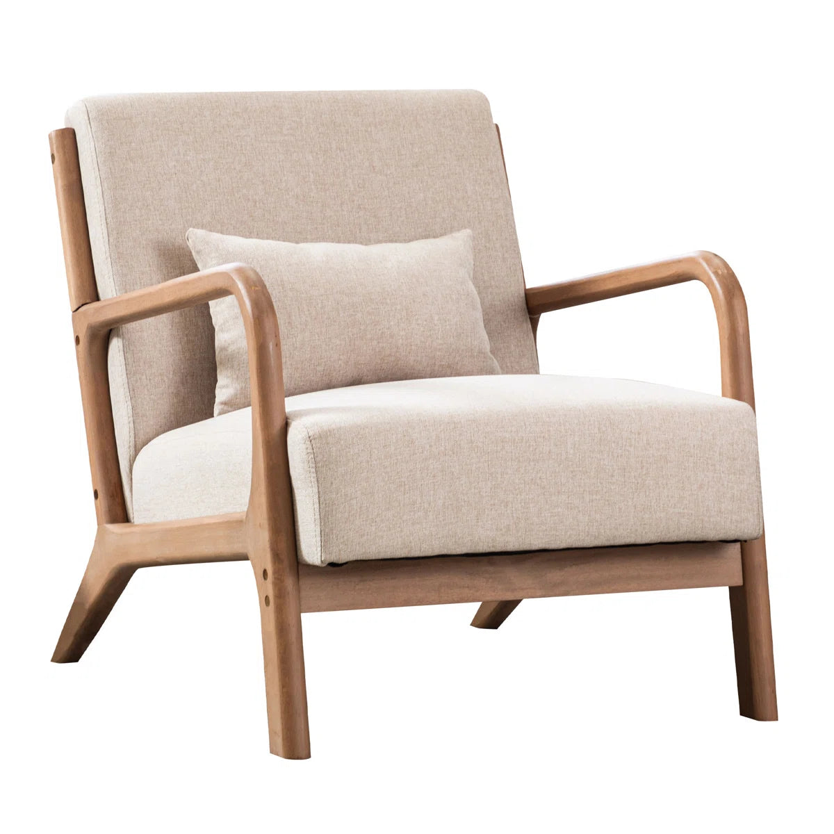 Hertford Mid-Century Upholstered Accent Chair with Solid Wood Frame & Pillow