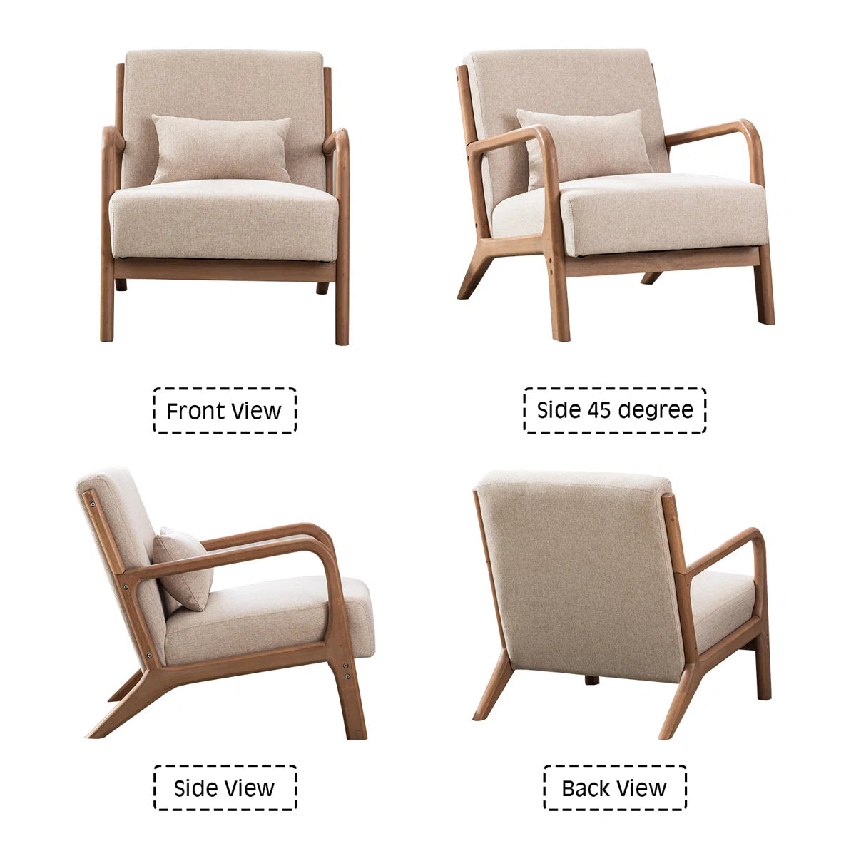 Hertford Mid-Century Upholstered Accent Chair with Solid Wood Frame & Pillow OUCH CART
