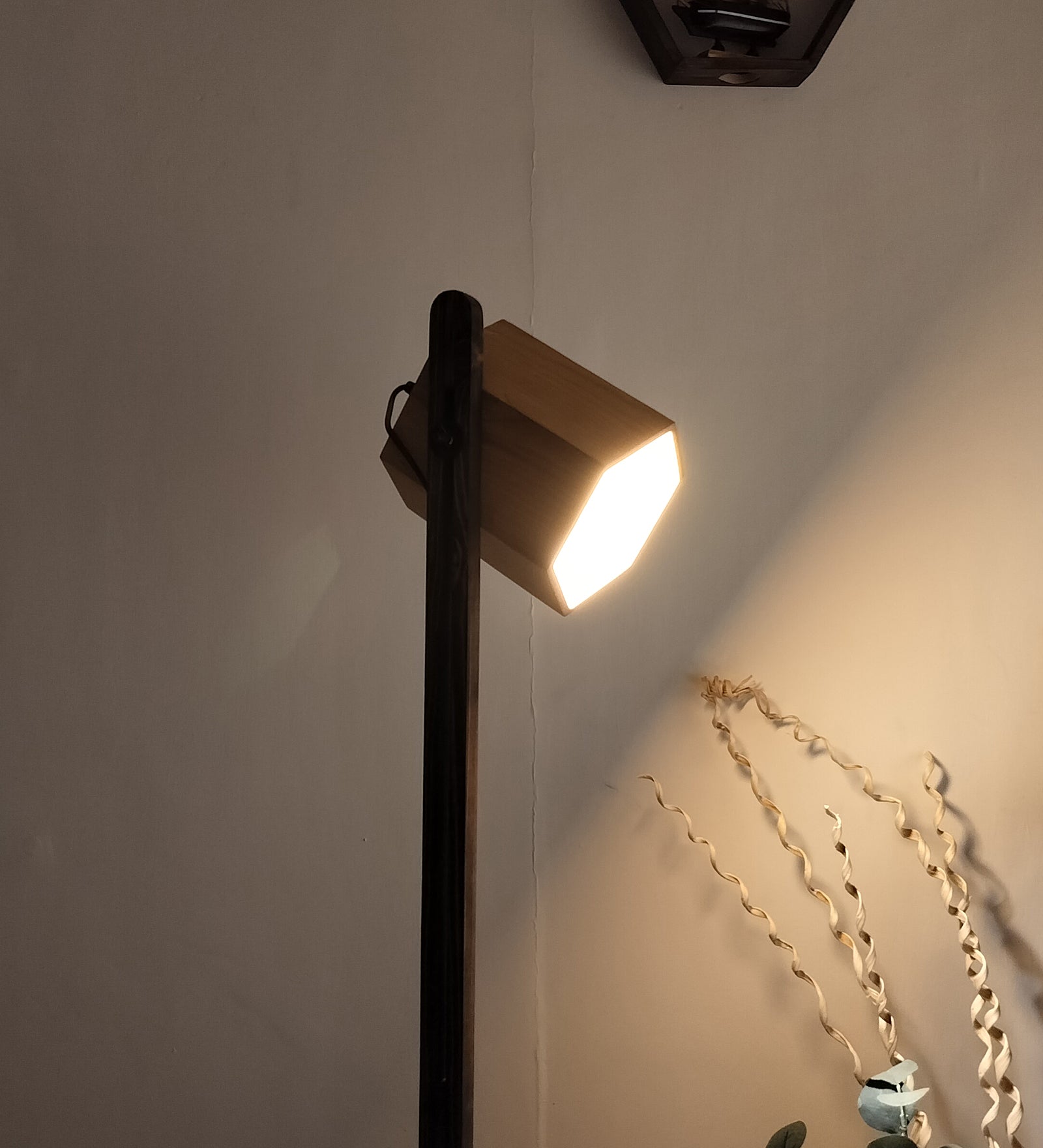 HexSpot Wooden Floor Lamp with Beige Base and Red Wooden Lampshade (BULB NOT INCLUDED)