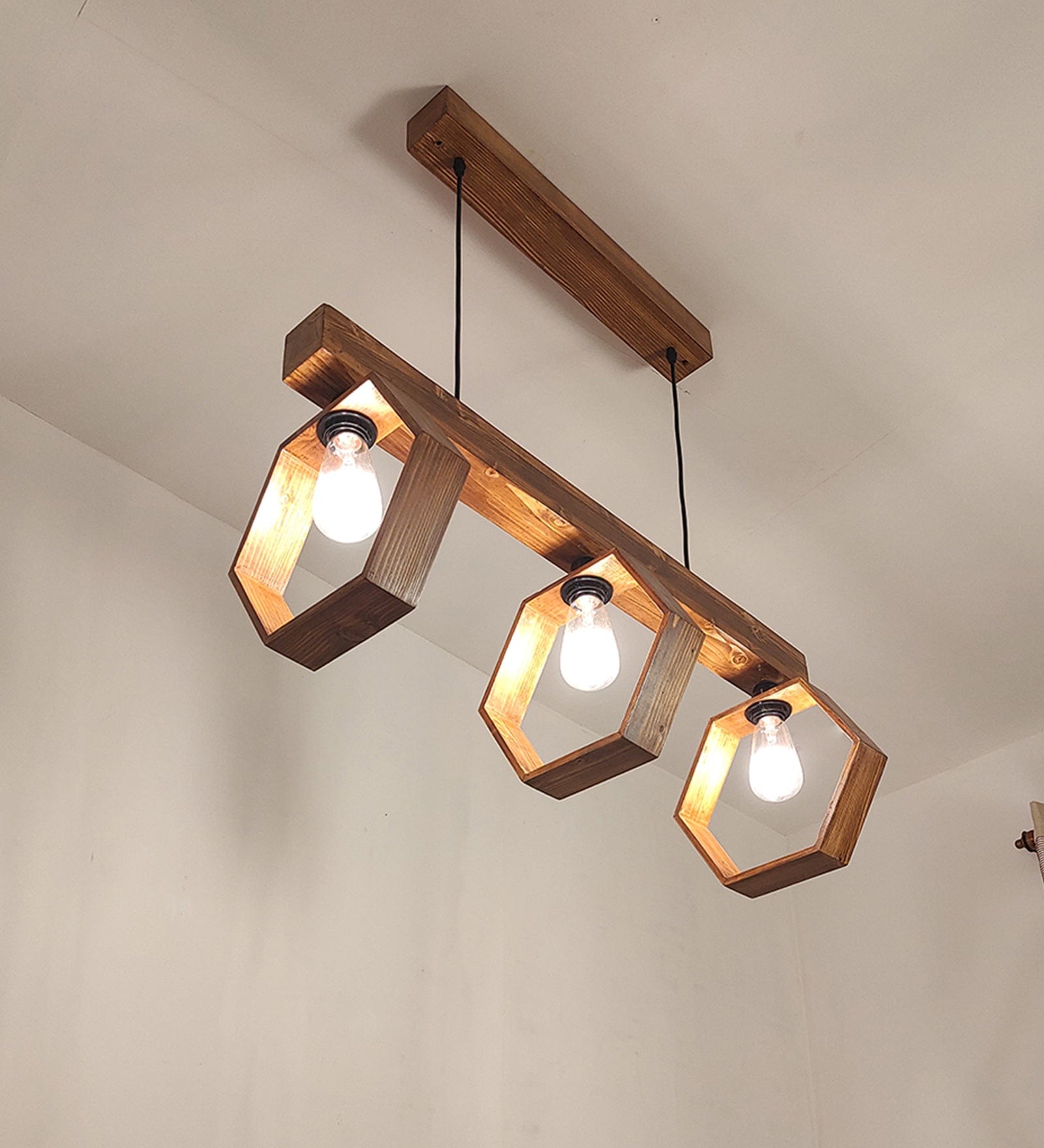 Hexagram Brown 3 Series Hanging Lamp (BULB NOT INCLUDED)