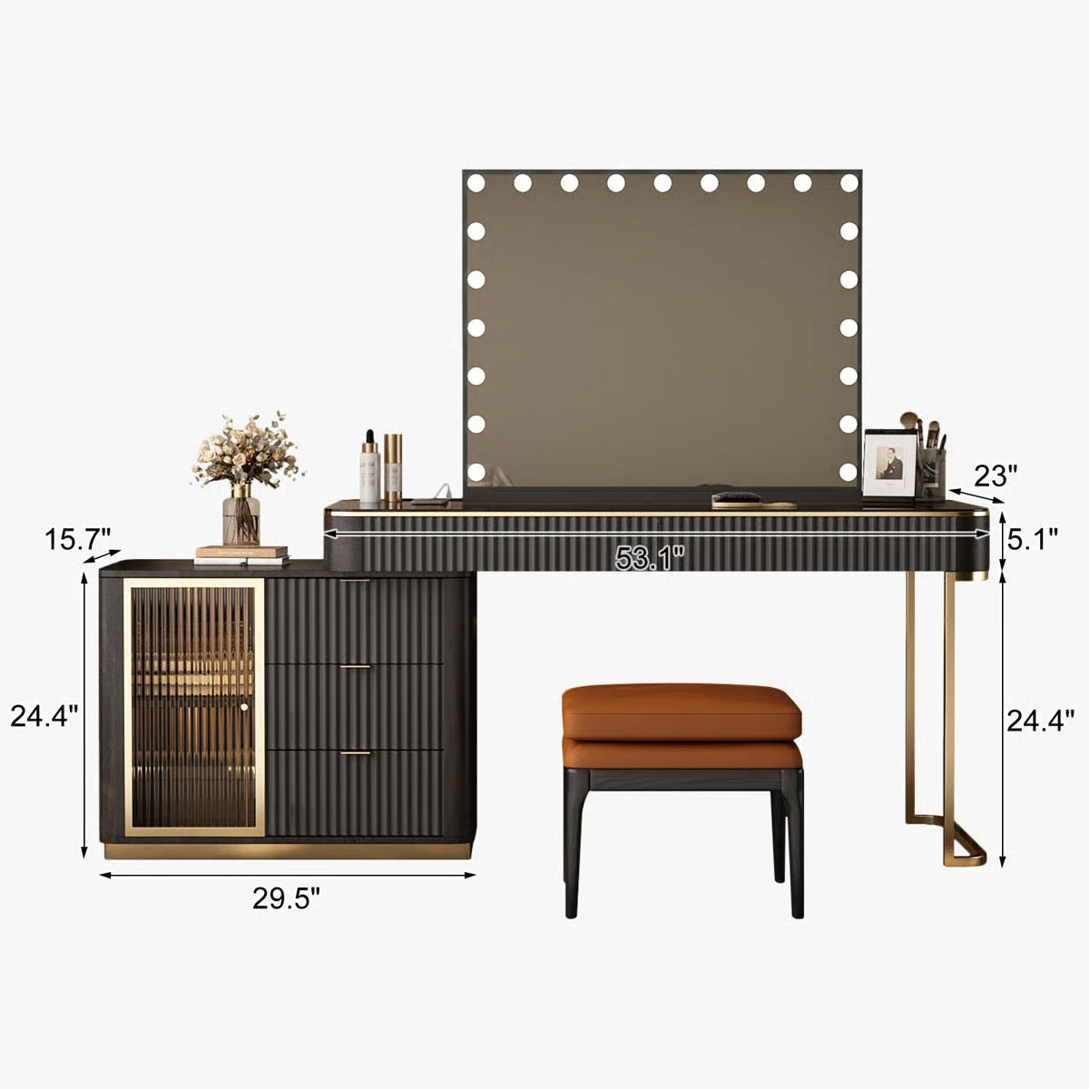 High-Quality Makeup Vanity Set with Glass Top, Built-In Power Outlet and Easy Assembly- OUCH CART | Dressing table