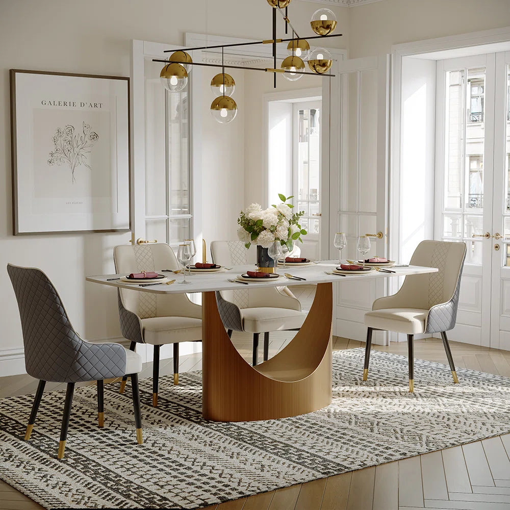 Hobart 7-Piece Modern Dining Room Sets (71" Dining Table + 6 Chairs) Pre-Assembly, Sintered Stone Tabletop Kitchen Dining Table Set with 6 PU Upholstered Chairs - OUCH CART