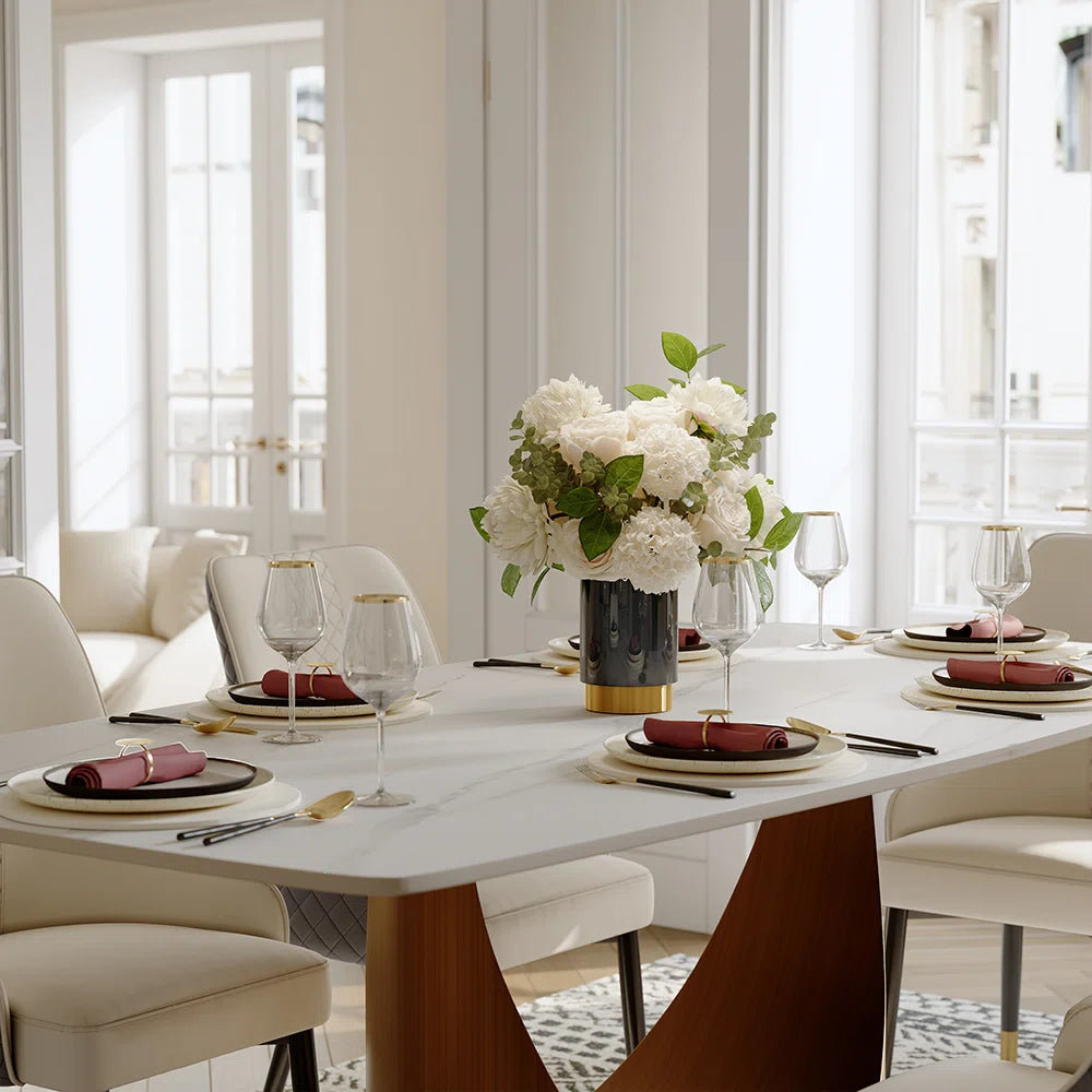 Hobart 7-Piece Modern Dining Room Sets (71" Dining Table + 6 Chairs) Pre-Assembly, Sintered Stone Tabletop Kitchen Dining Table Set with 6 PU Upholstered Chairs - OUCH CART