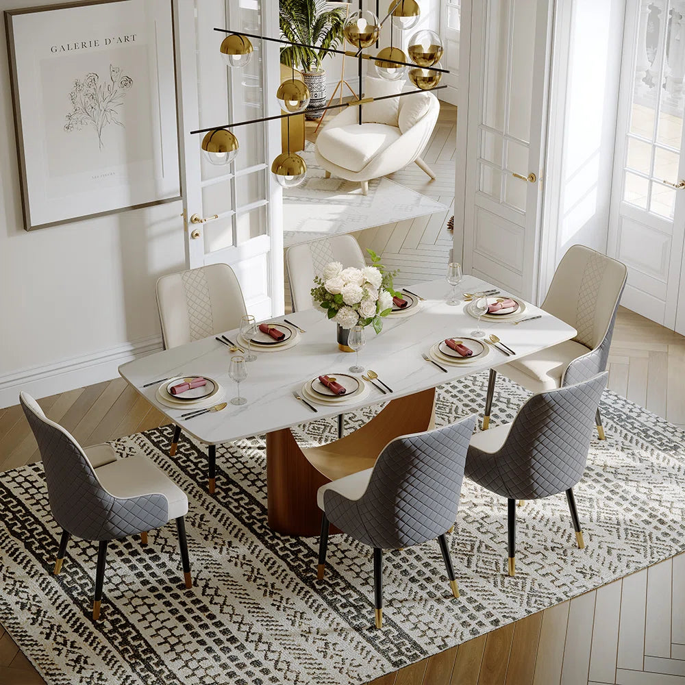 Hobart 7-Piece Modern Dining Room Sets (71" Dining Table + 6 Chairs) Pre-Assembly, Sintered Stone Tabletop Kitchen Dining Table Set with 6 PU Upholstered Chairs