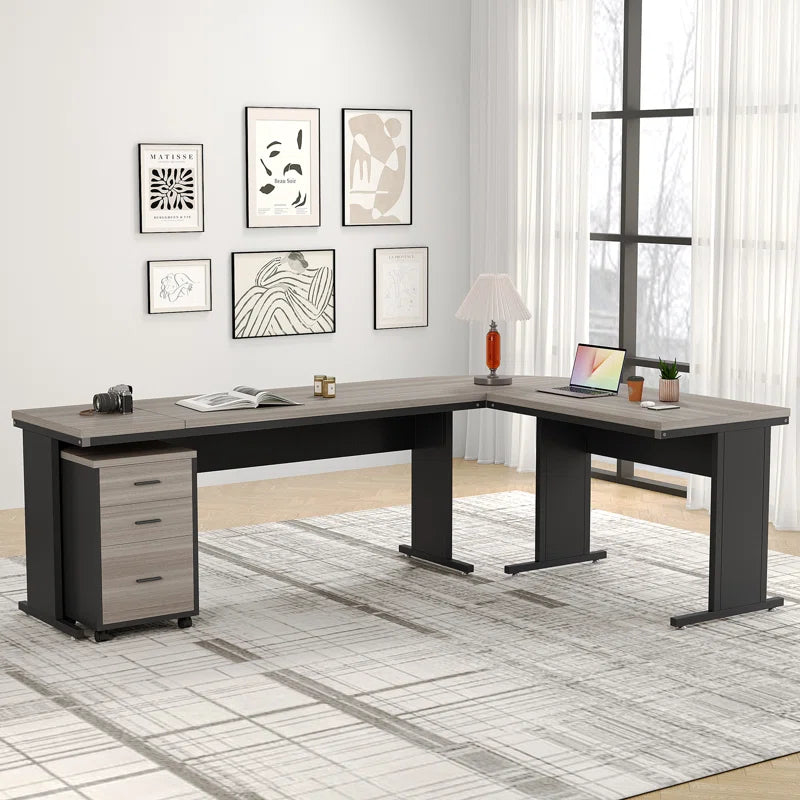 L-Shaped Metal Base Executive Desk Ouch Cart