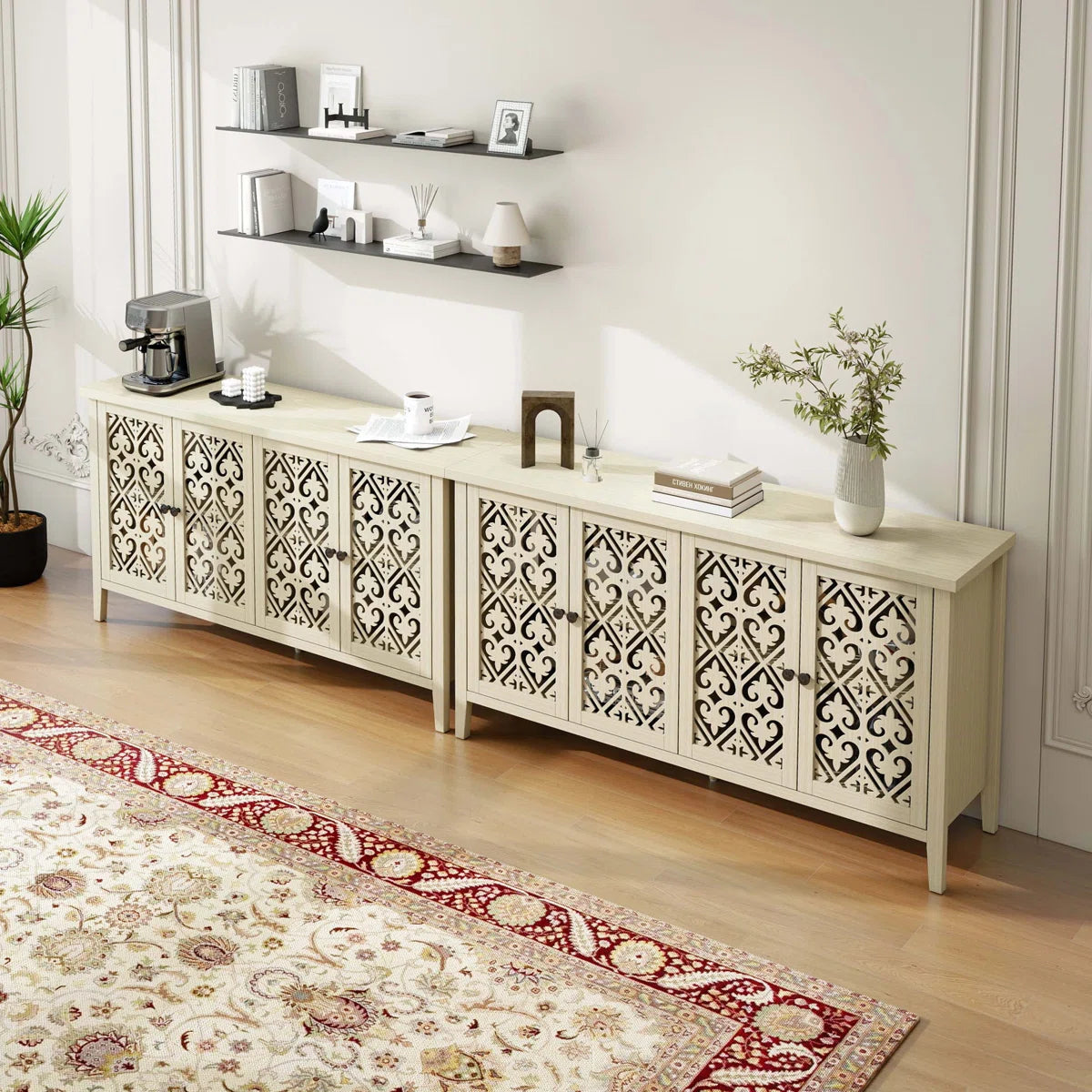 Hollowed-out 4-Door Cabinet, American Furniture Style, Ideal for Bedrooms, Living Rooms, and Studies, with Elegant Carvings and Good Air Permeability - OUCHCART | Cabinet