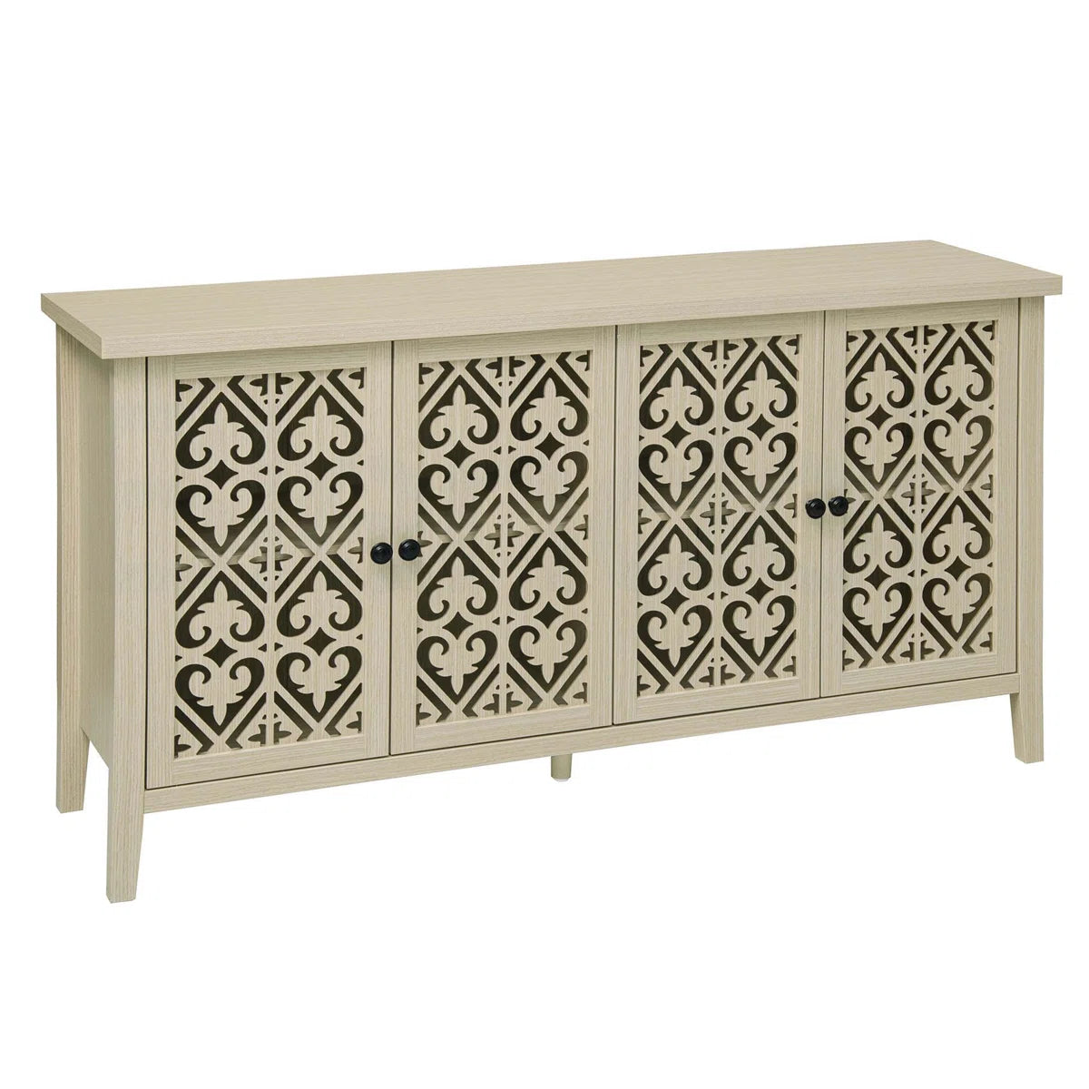 Hollowed-out 4-Door Cabinet, American Furniture Style, Ideal for Bedrooms, Living Rooms, and Studies, with Elegant Carvings and Good Air Permeability