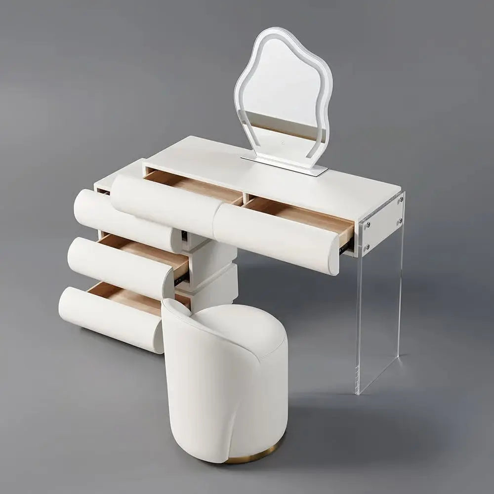 Humply Modern Makeup Vanity Set PU Leather Dressing Table with Stool & LED Mirror- OUCH CART |Dressing table