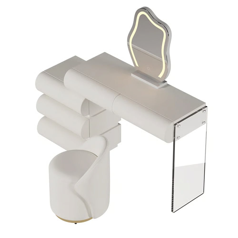 Humply Vanity Set – Modern PU Leather Dressing Table with LED Mirror & Stool