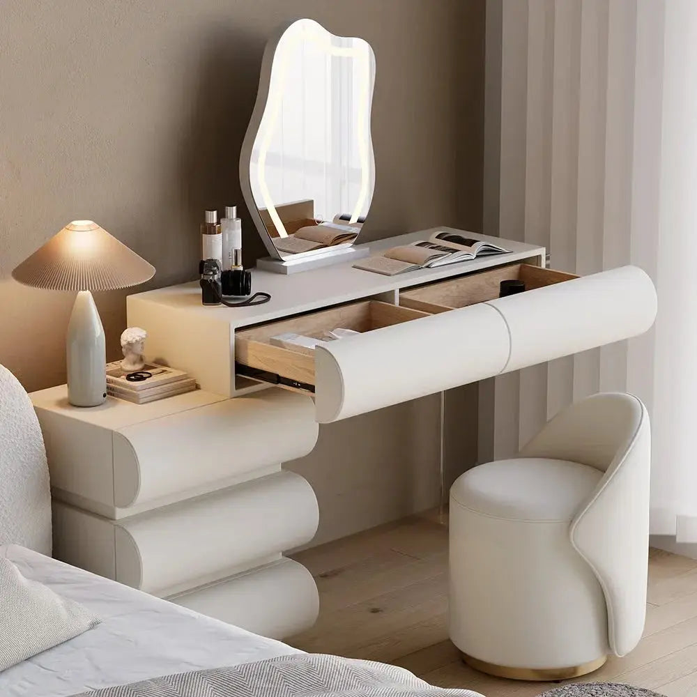 Humply Modern Makeup Vanity Set PU Leather Dressing Table with Stool & LED Mirror- OUCH CART |Dressing table