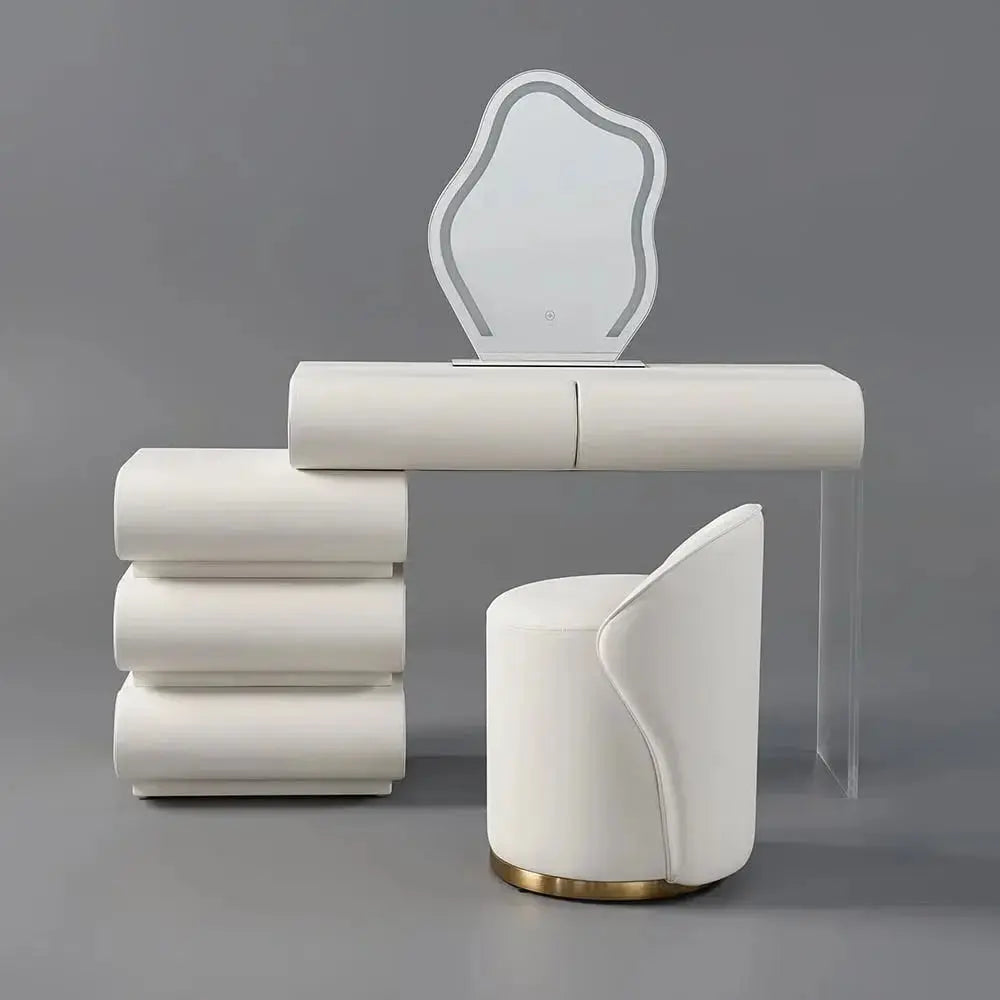 Humply Vanity Set – Modern PU Leather Dressing Table with LED Mirror & Stool OUCH CART