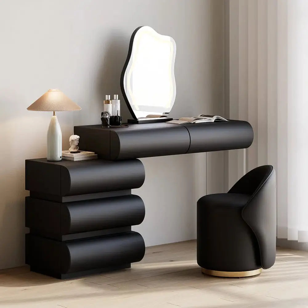 Humply Vanity Set – Modern PU Leather Dressing Table with LED Mirror & Stool