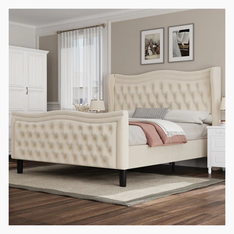 Huzayfa Upholstered Platform Bed Velvet Upholstered Bed OUCH CART