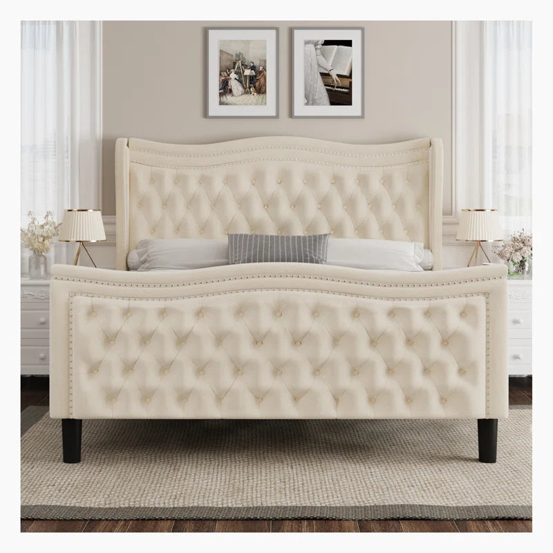 Huzayfa Upholstered Platform Bed Velvet Upholstered Bed OUCH CART