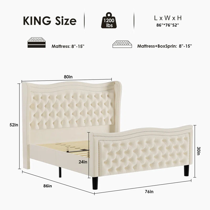 Huzayfa Upholstered Platform Bed Velvet Upholstered Bed OUCH CART
