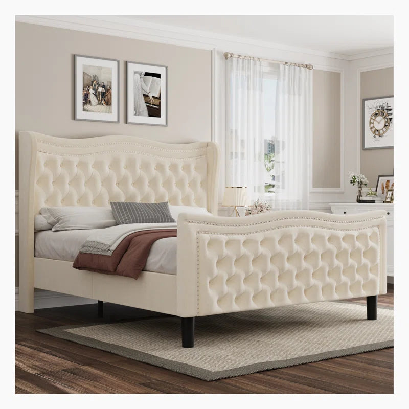 Huzayfa Upholstered Platform Bed Velvet Upholstered Bed OUCH CART