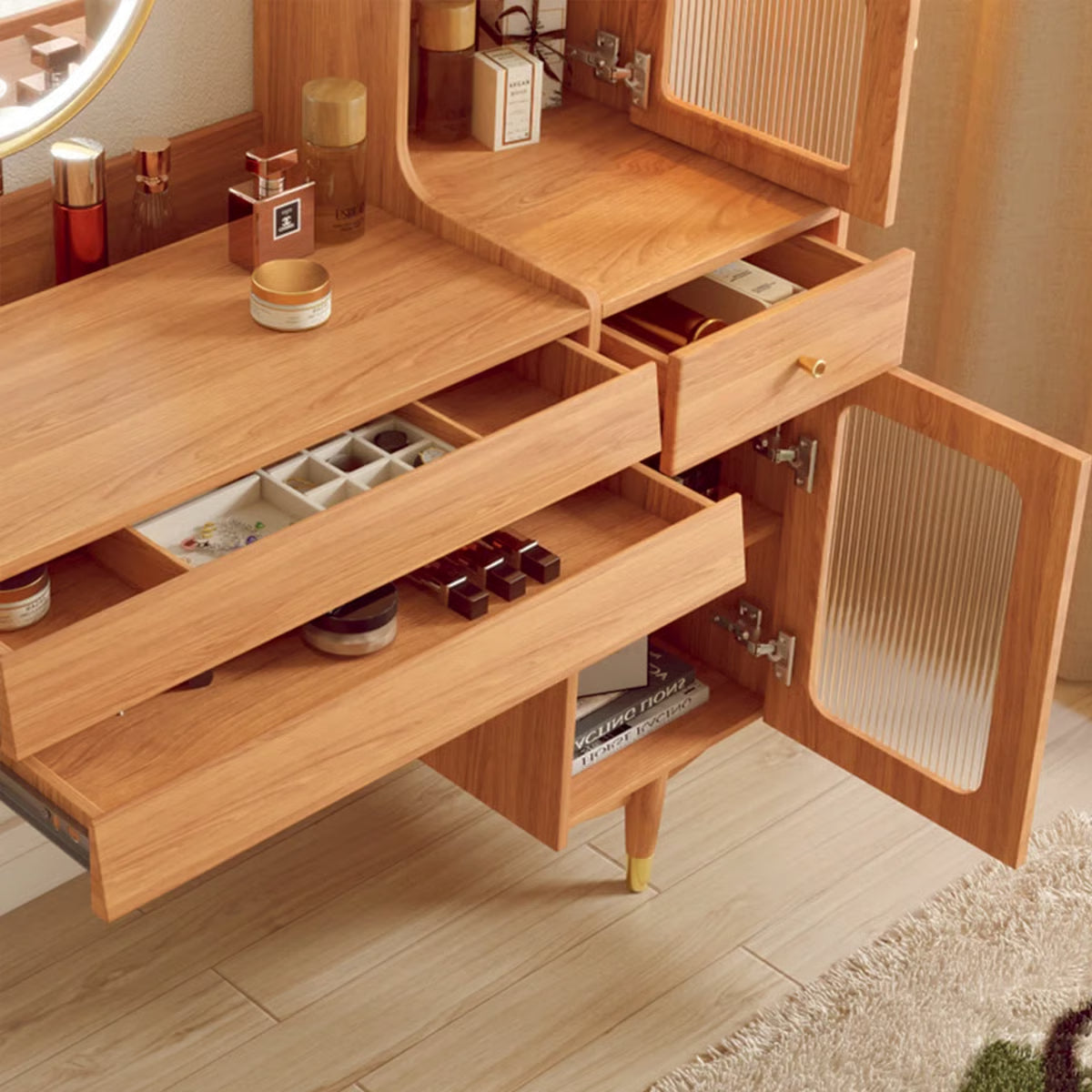 Hyers Dressing Table with Drawers and Cabinet for Makeup Organization