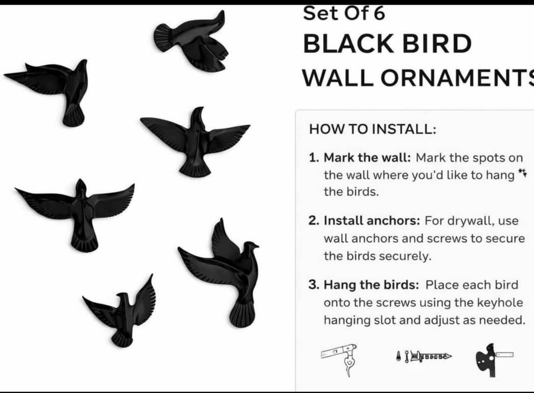 Premium 3D Flying Birds Wall Hanging Set of 6 | Golden Brass Decorative Birds for Staircase, Living Room, Hallway & Home Interior Wall Décor