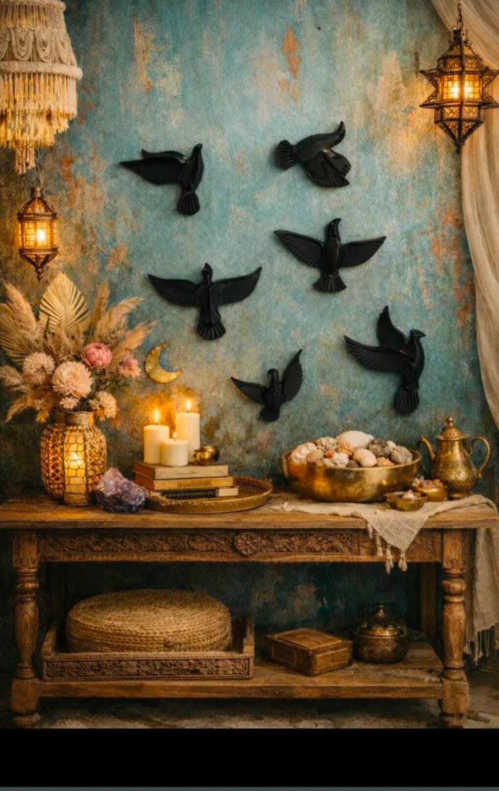 Premium 3D Flying Birds Wall Hanging Set of 6 | Golden Brass Decorative Birds for Staircase, Living Room, Hallway & Home Interior Wall Décor