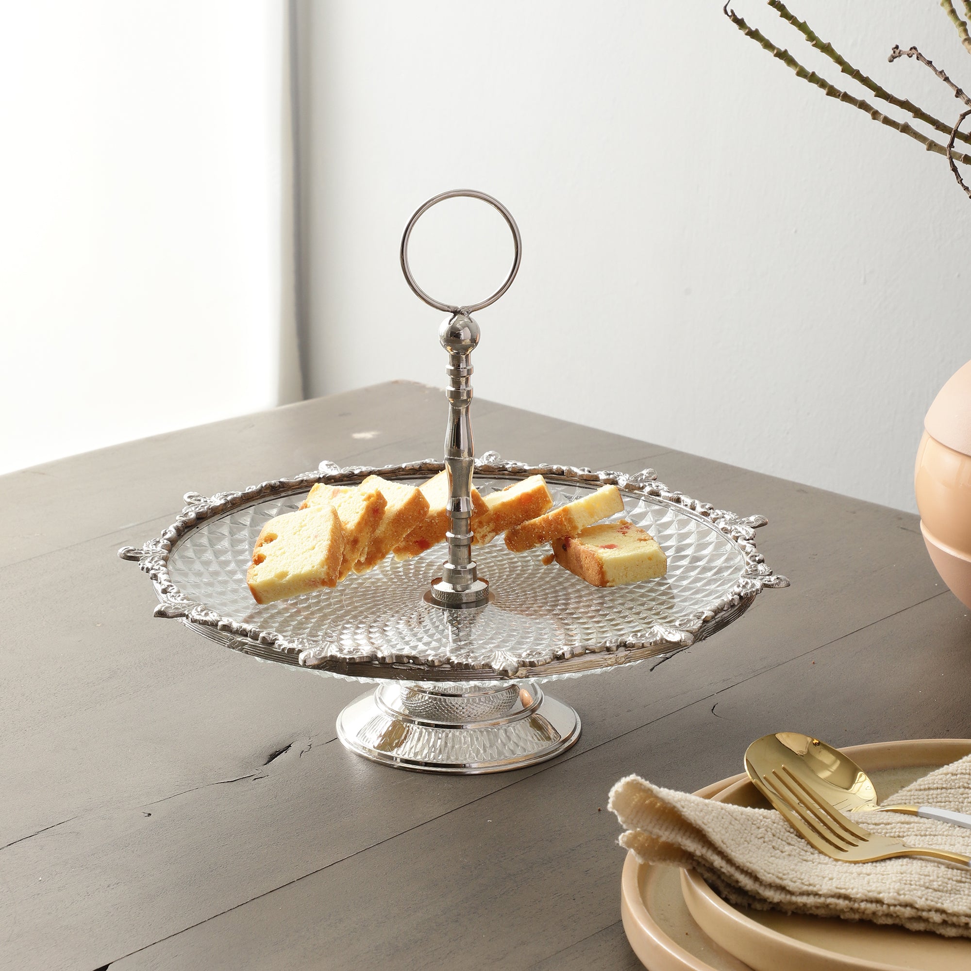 Crystal Spike Cake Stand In Silver M.M.I. OVERSEAS