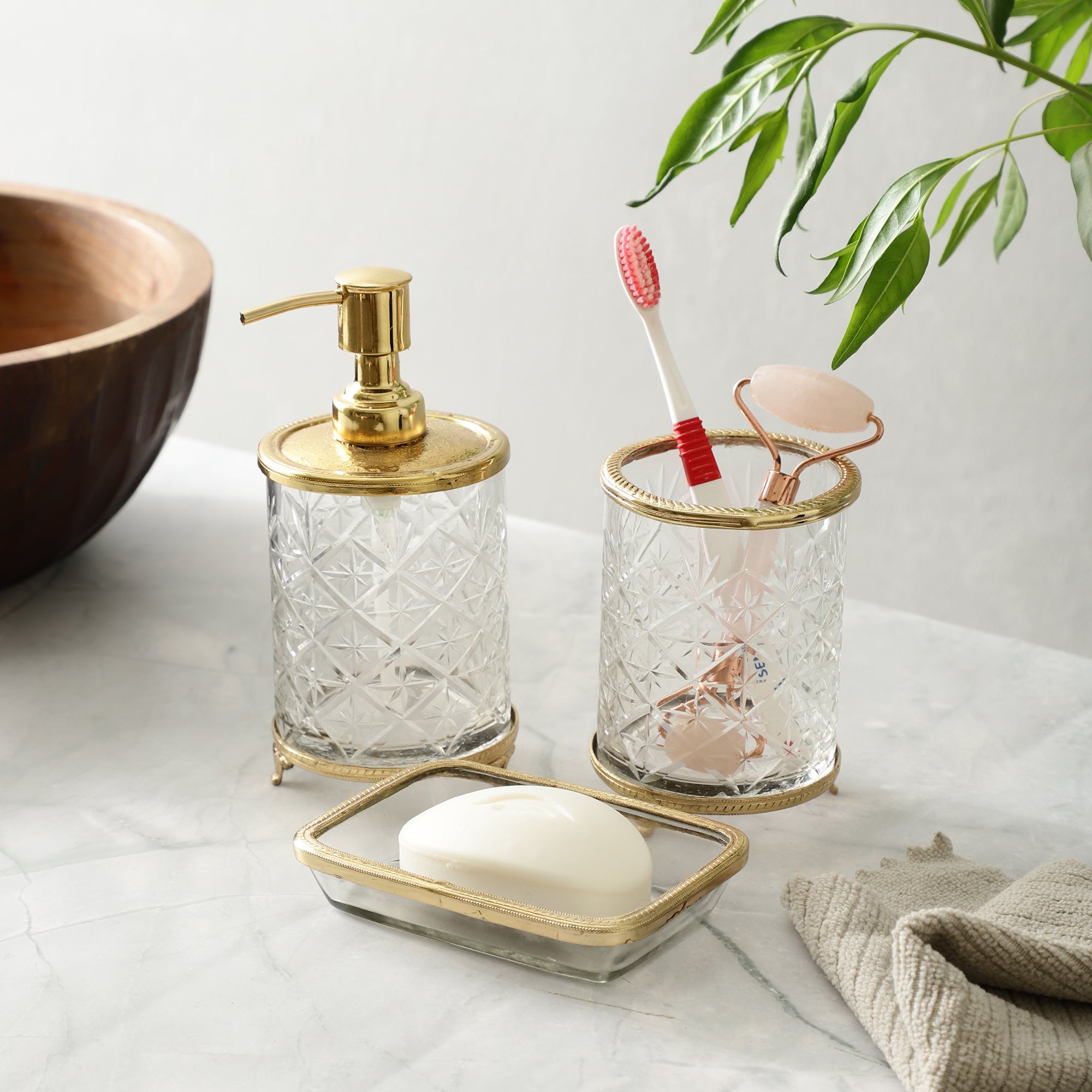 Blake Crystal Cut Bathroom set in Gold M.M.I. OVERSEAS