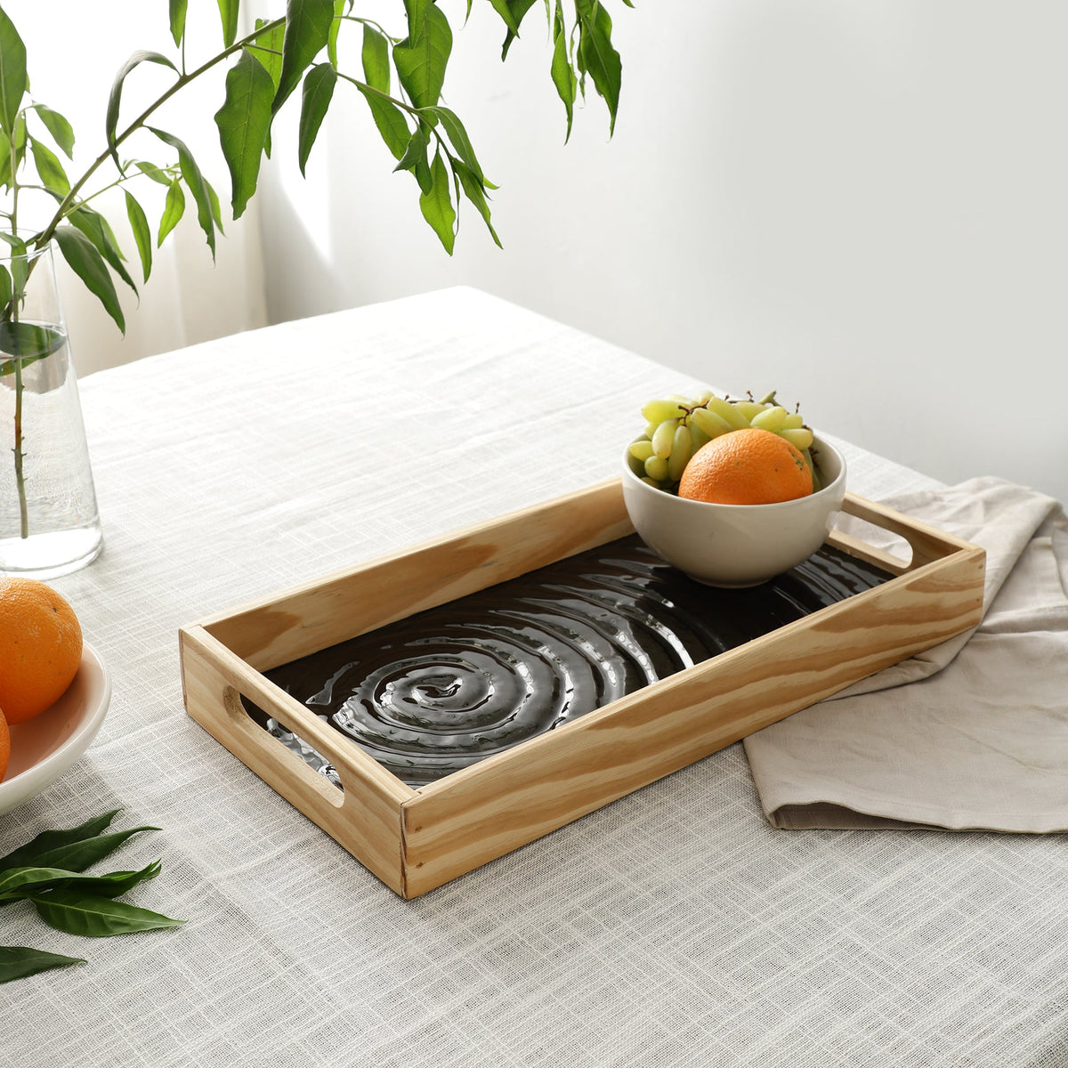 Duran Black Spiral Glass Tray M.M.I. OVERSEAS