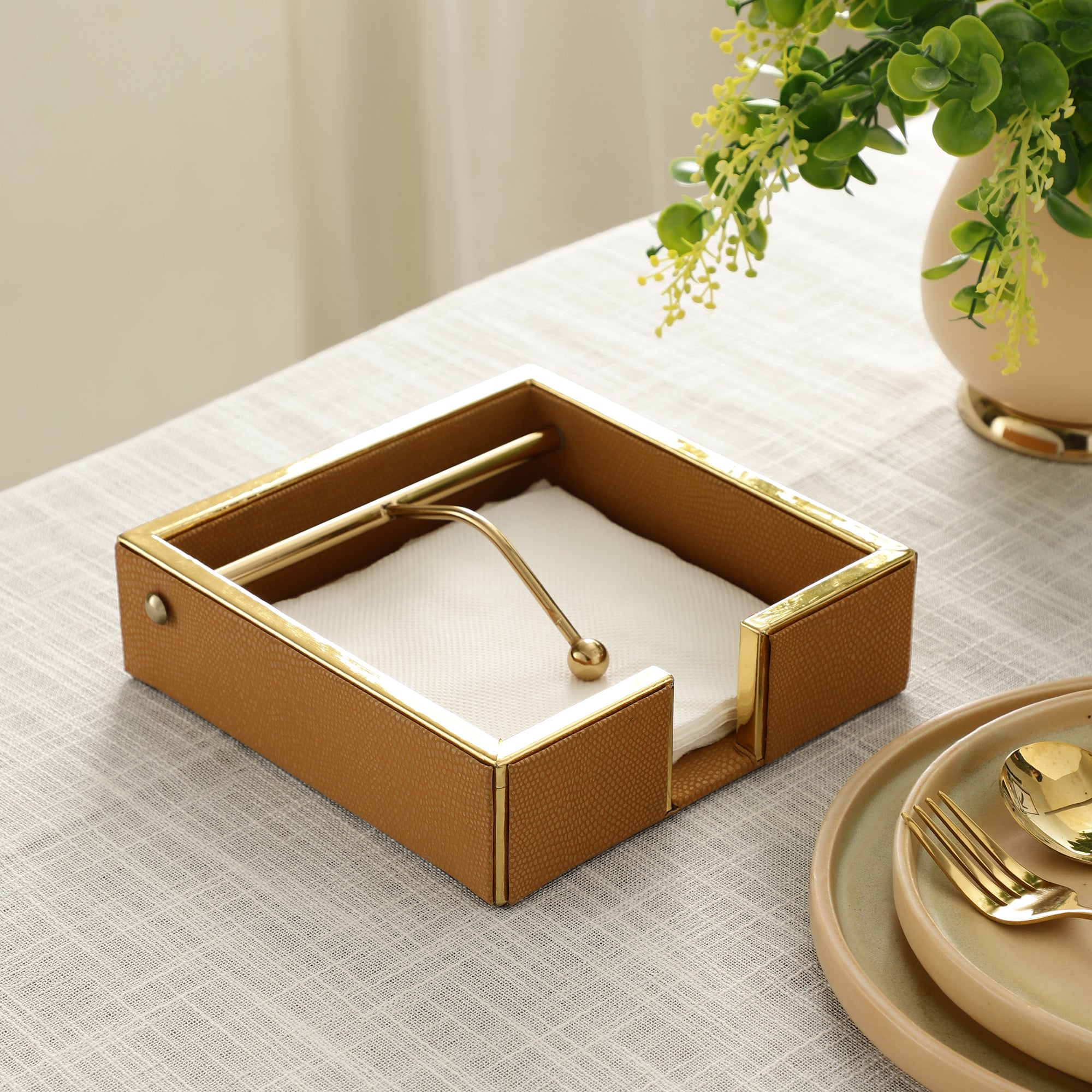 Opus Leather Napkin Cradle Brwon