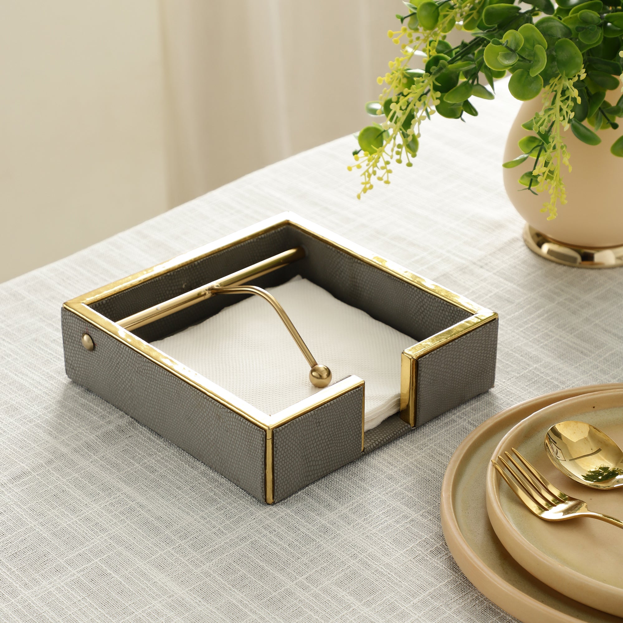 Opus Leather Napkin Cradle Grey