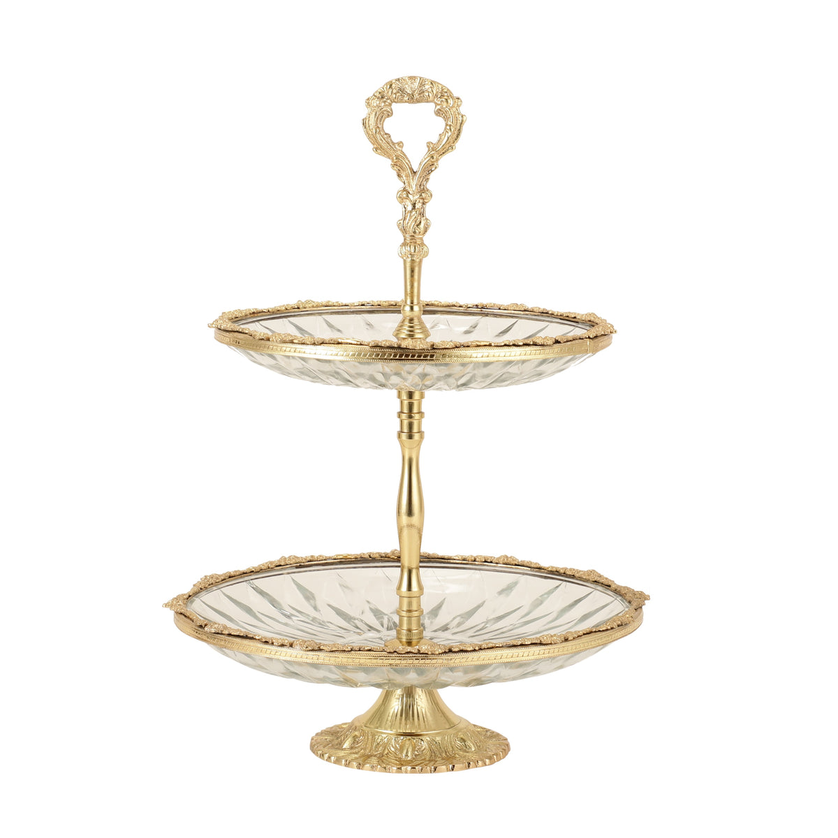 Spearhead Crystal Double Cake Stand in Gold M.M.I. OVERSEAS