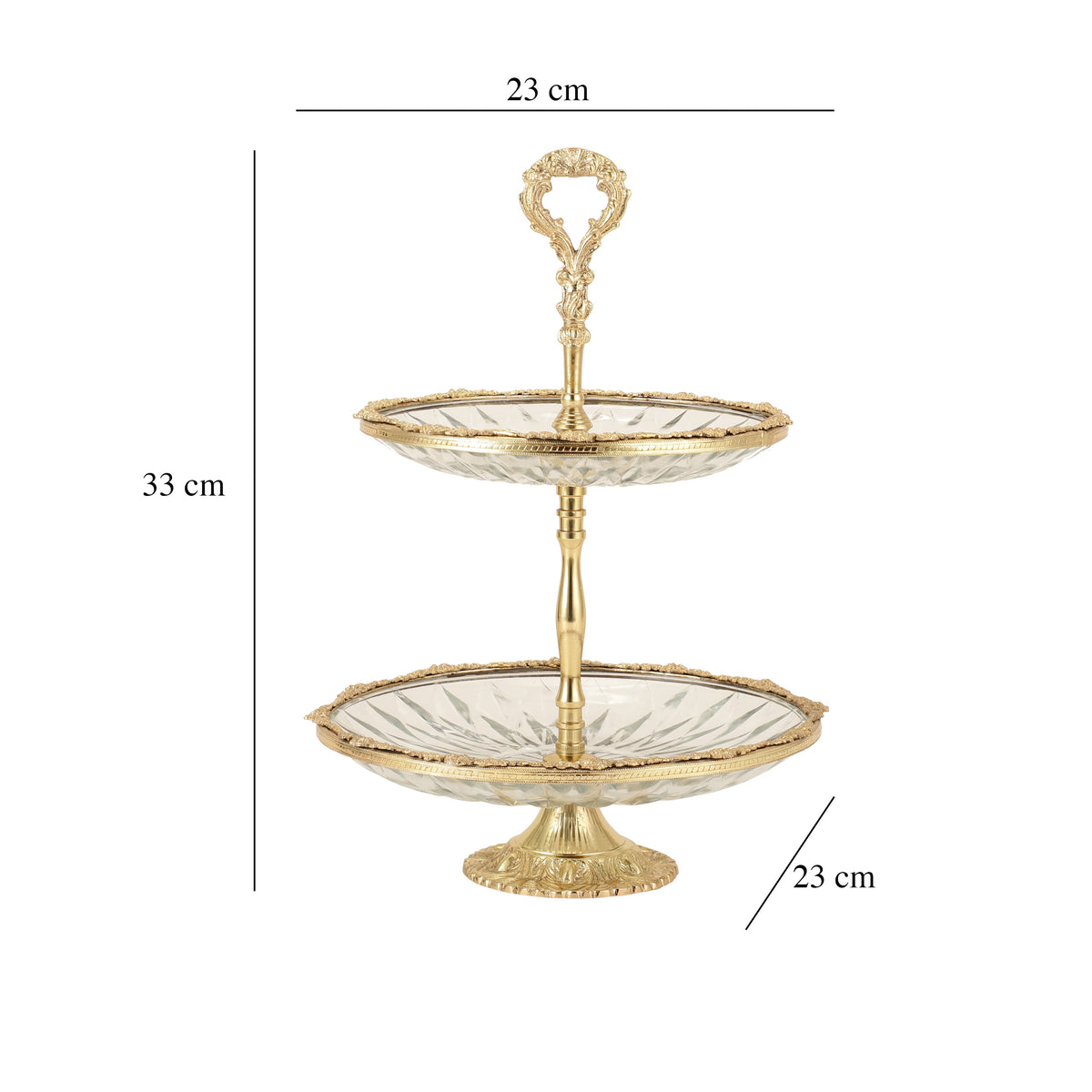 Spearhead Crystal Double Cake Stand in Gold M.M.I. OVERSEAS