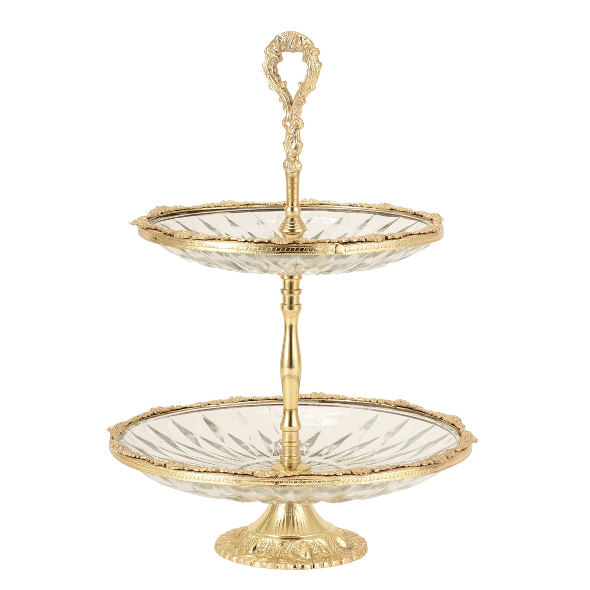 Spearhead Crystal Double Cake Stand in Gold M.M.I. OVERSEAS