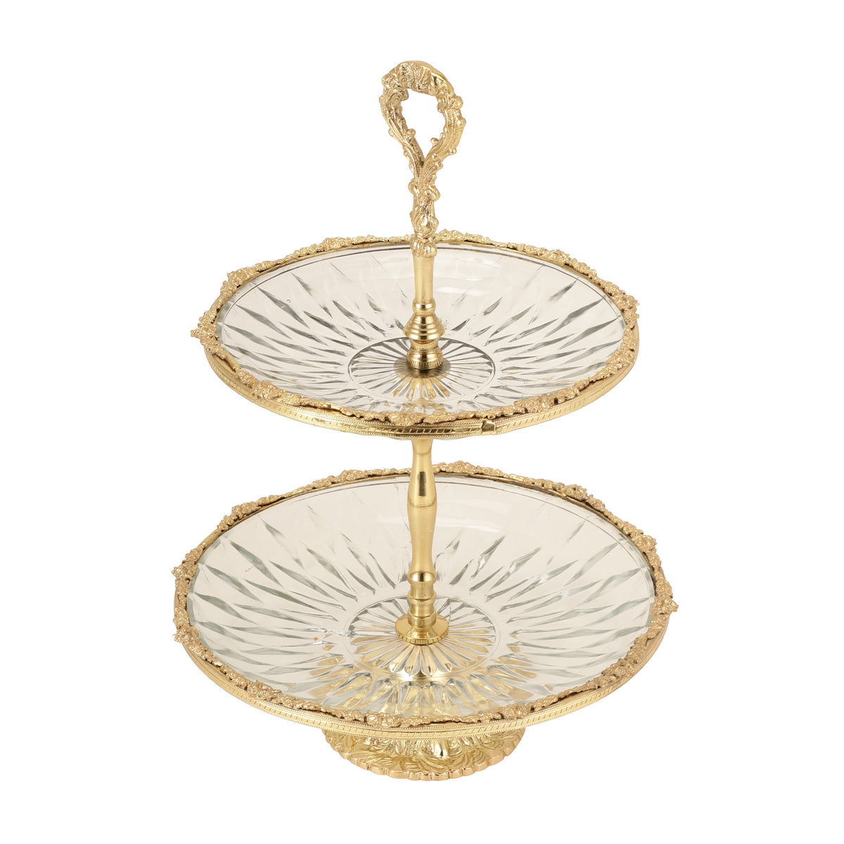 Spearhead Crystal Double Cake Stand in Gold M.M.I. OVERSEAS