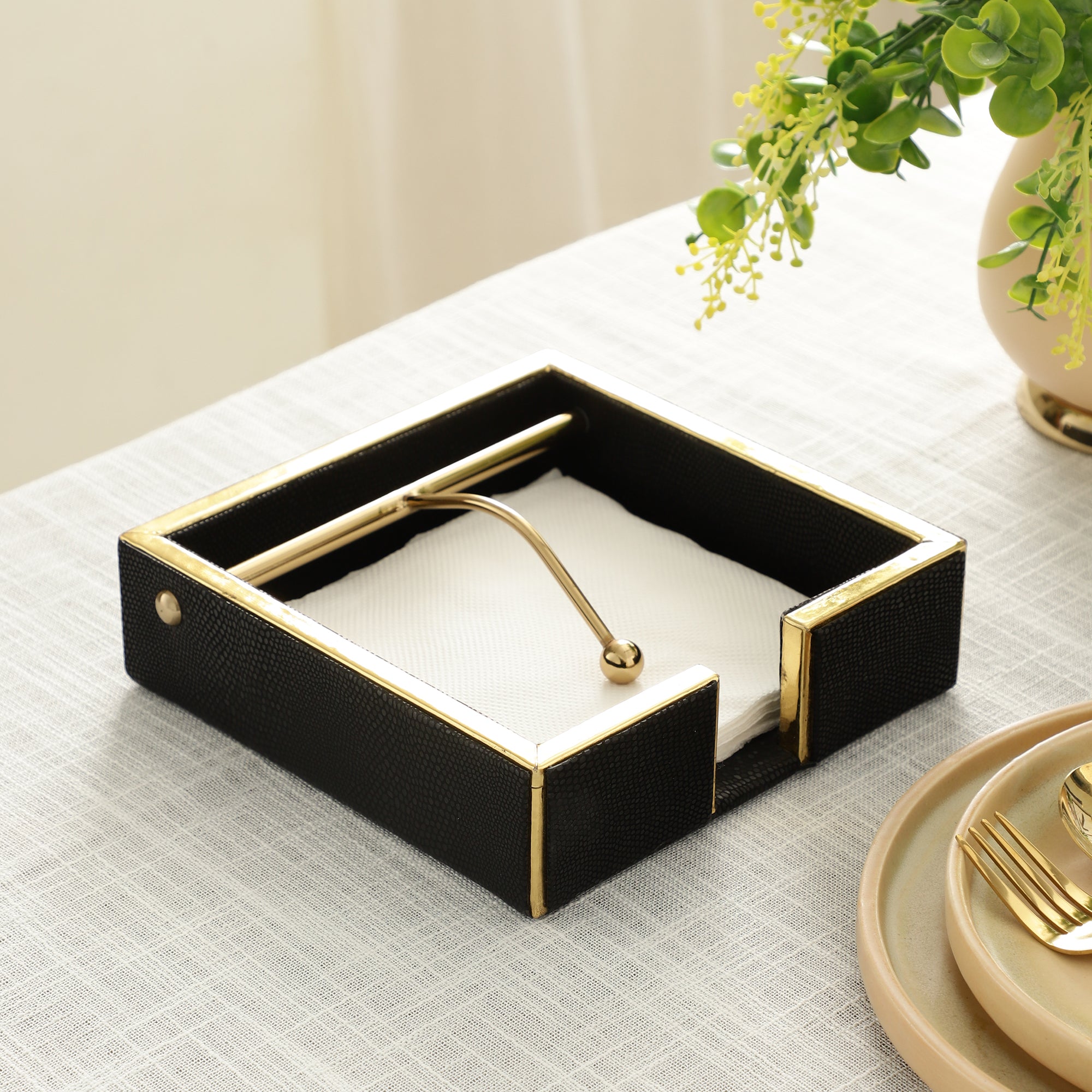 Opus Leather Napkin Cradle Black