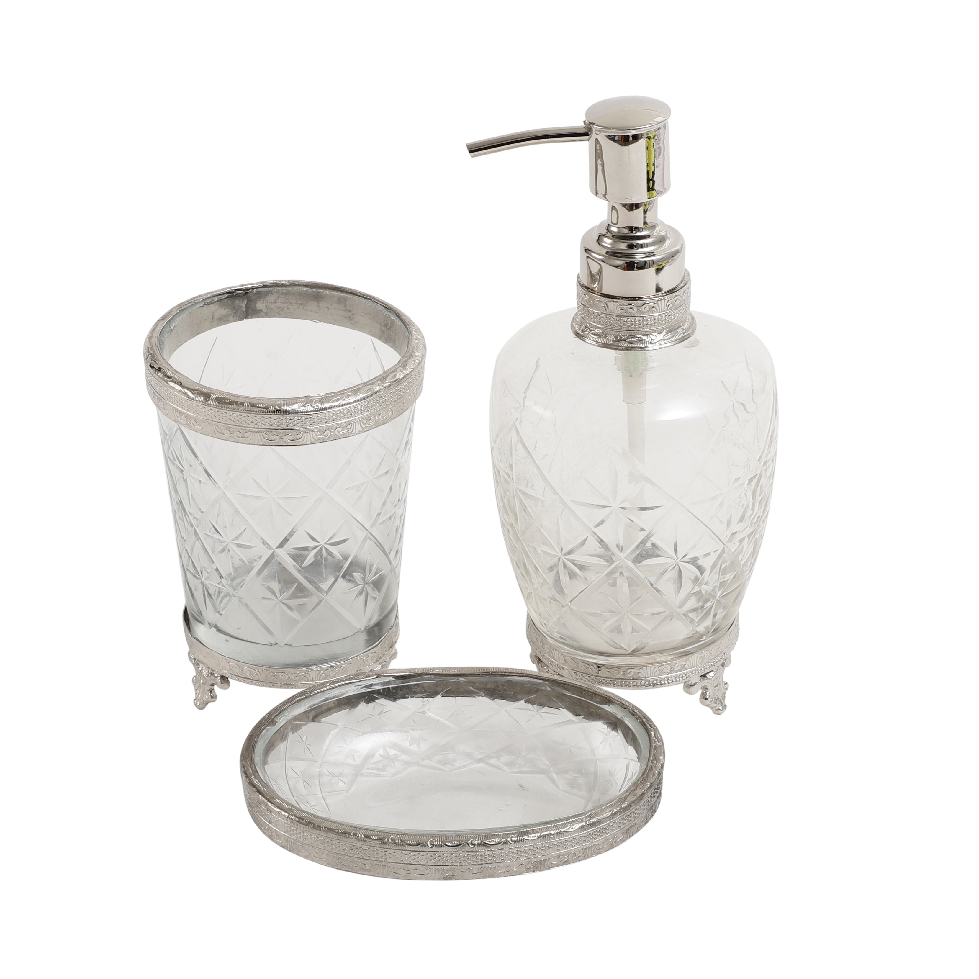 Starlight crystal Cut bathroom set in silver M.M.I. OVERSEAS