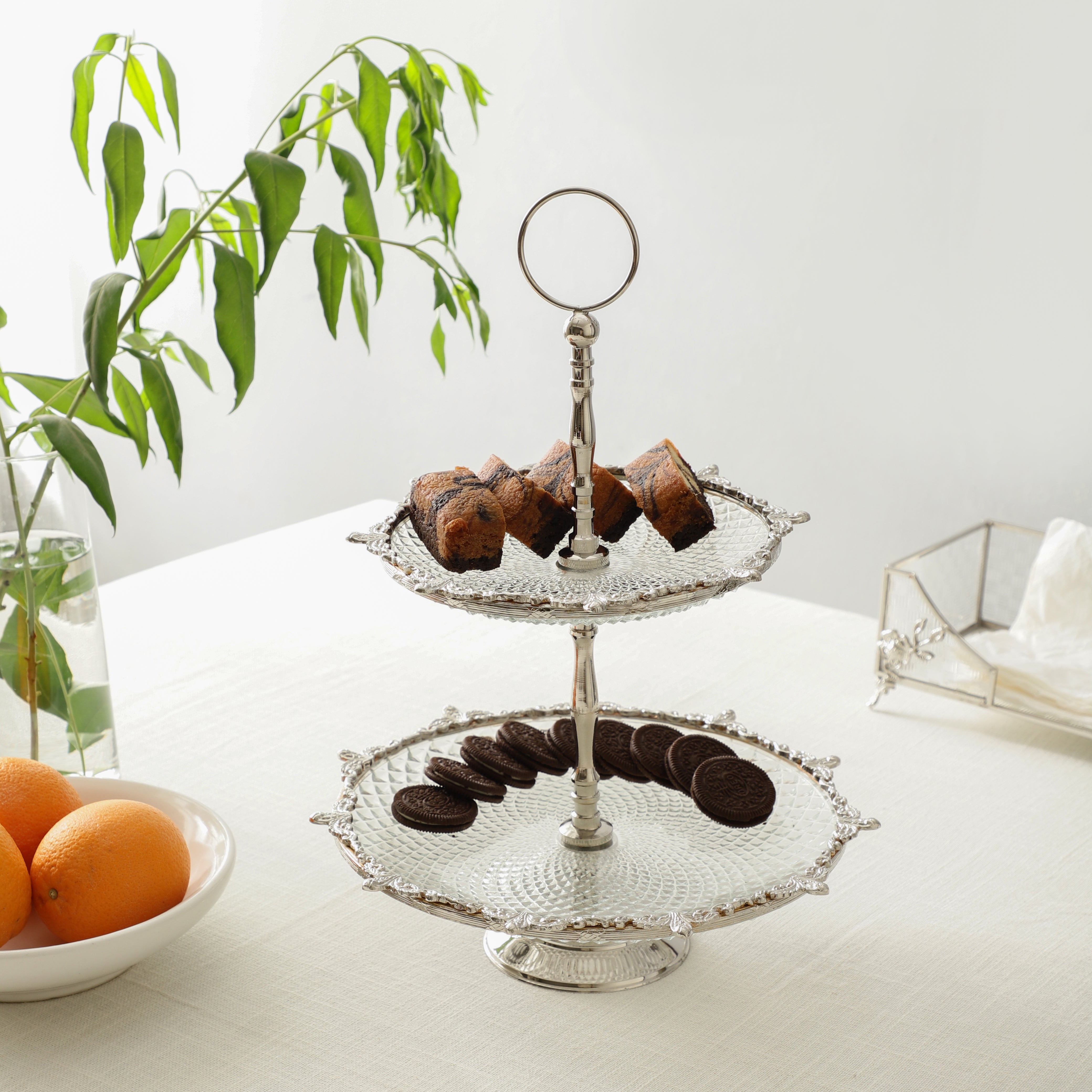 Crystal Spike Double Cake stand in silver M.M.I. OVERSEAS