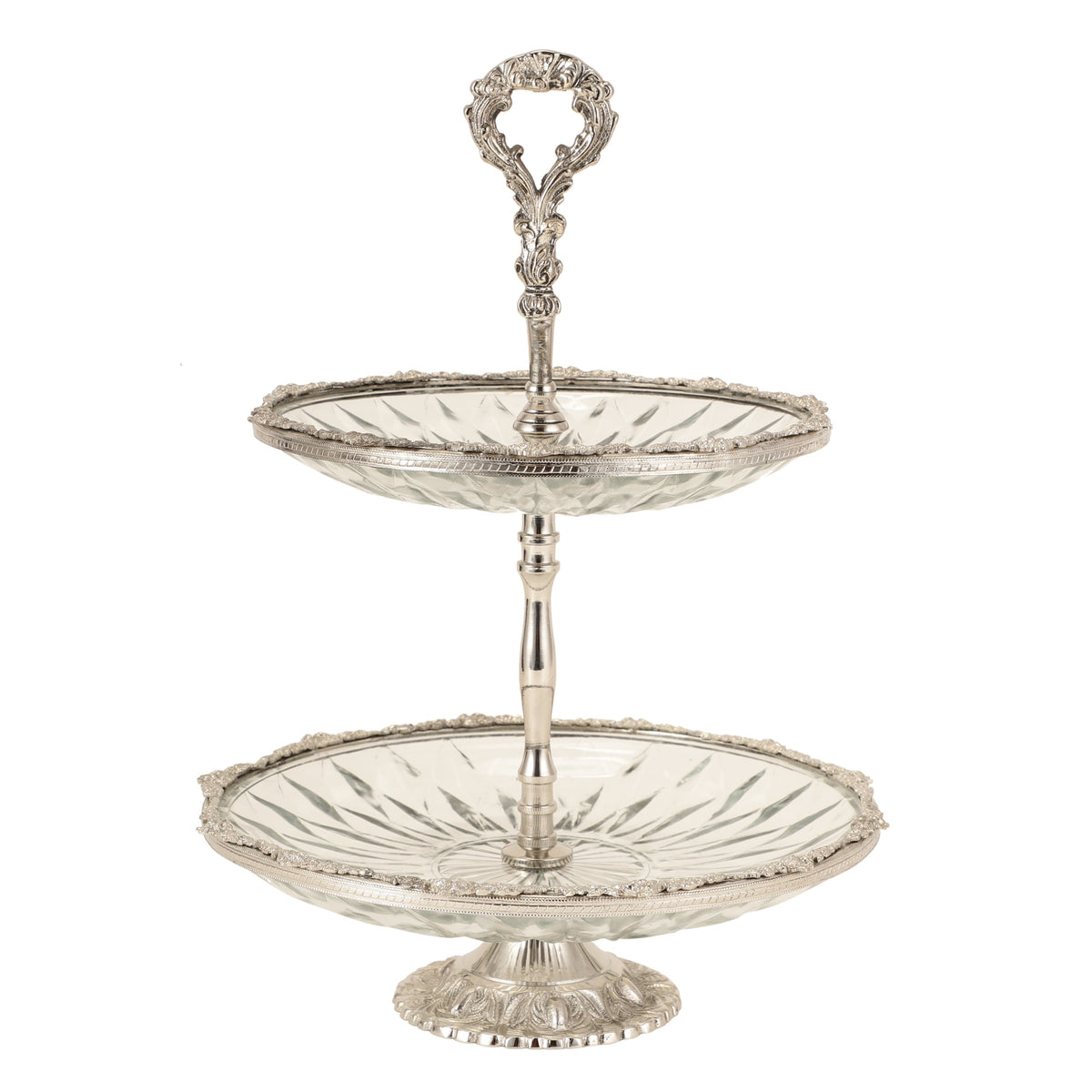 Spearhead Crystal Double Cake Stand in Silver M.M.I. OVERSEAS