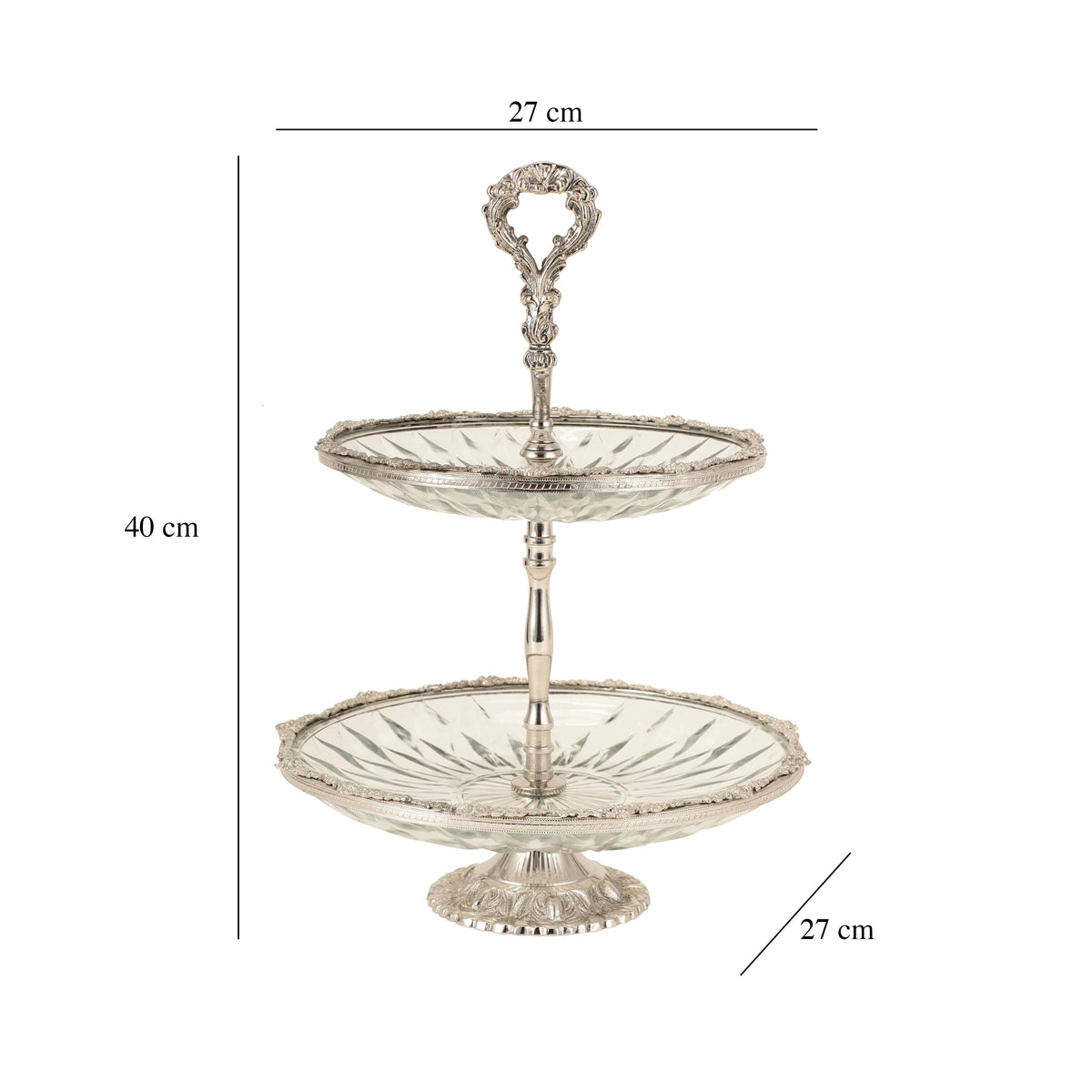 Spearhead Crystal Double Cake Stand in Silver M.M.I. OVERSEAS