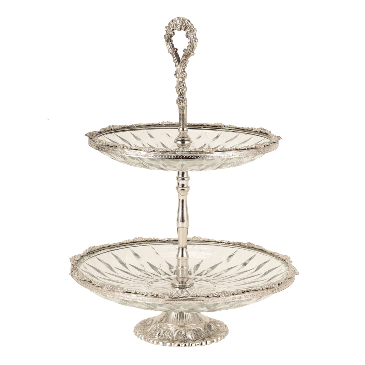 Spearhead Crystal Double Cake Stand in Silver M.M.I. OVERSEAS
