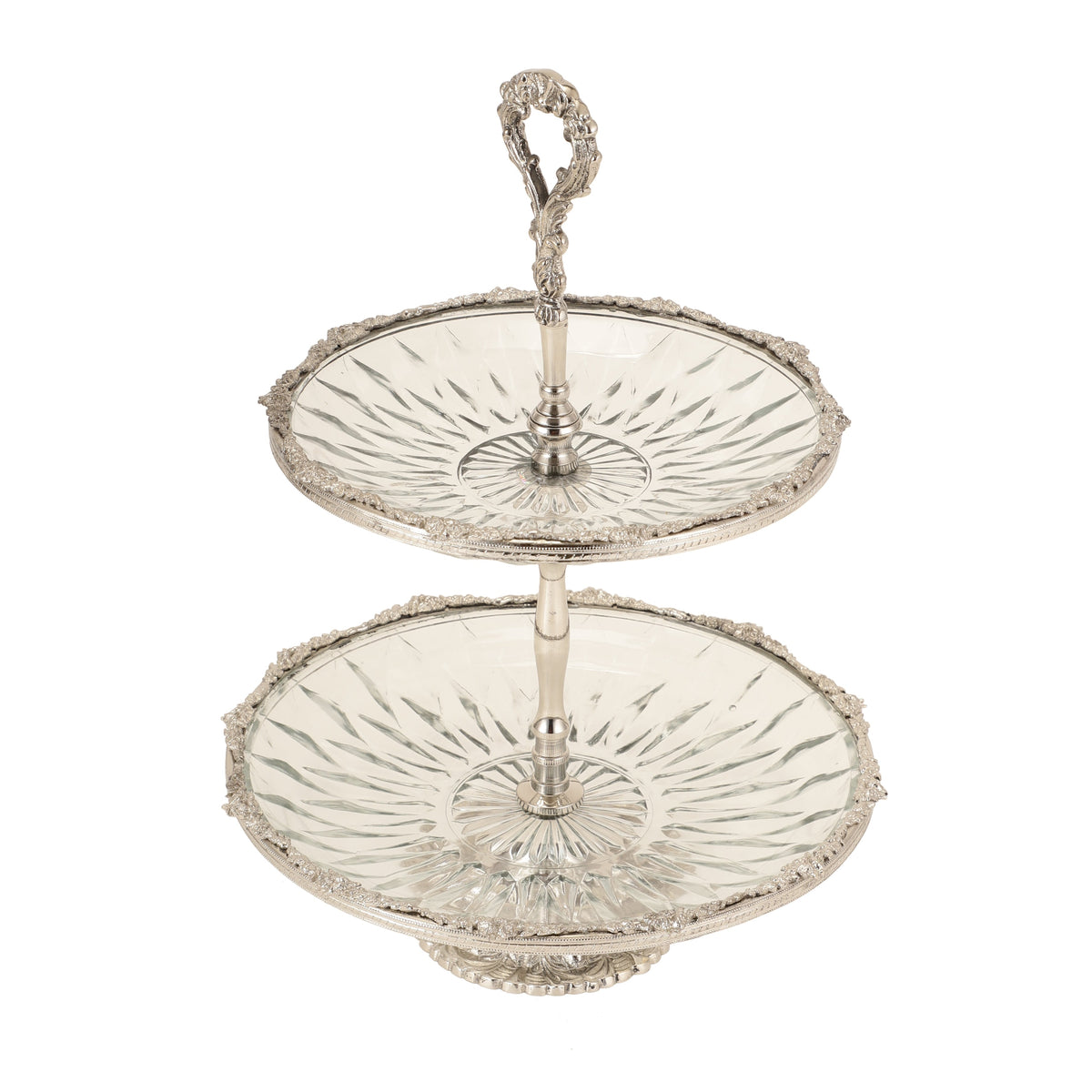 Spearhead Crystal Double Cake Stand in Silver M.M.I. OVERSEAS