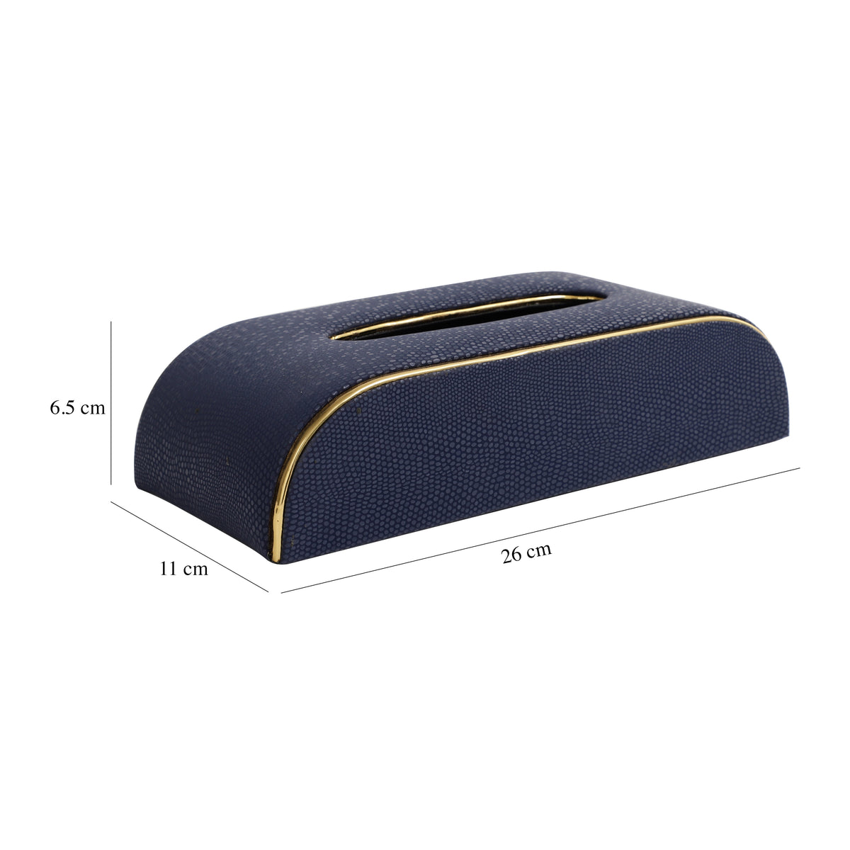 Sleek Slant Leather Napkin Box Blue M.M.I. OVERSEAS