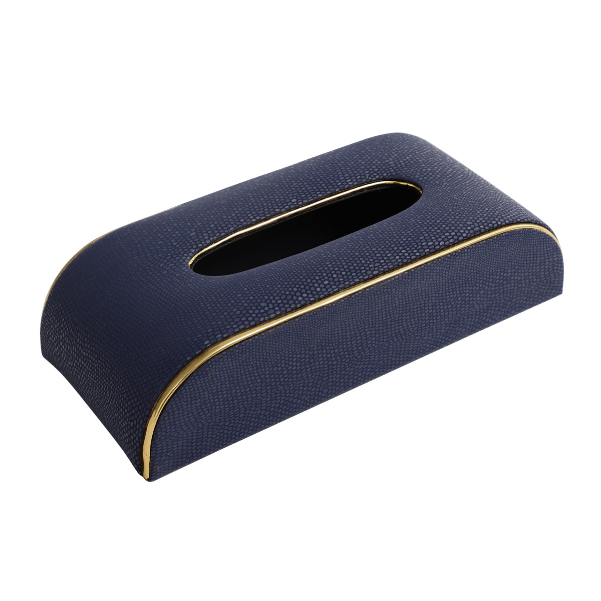 Sleek Slant Leather Napkin Box Blue M.M.I. OVERSEAS