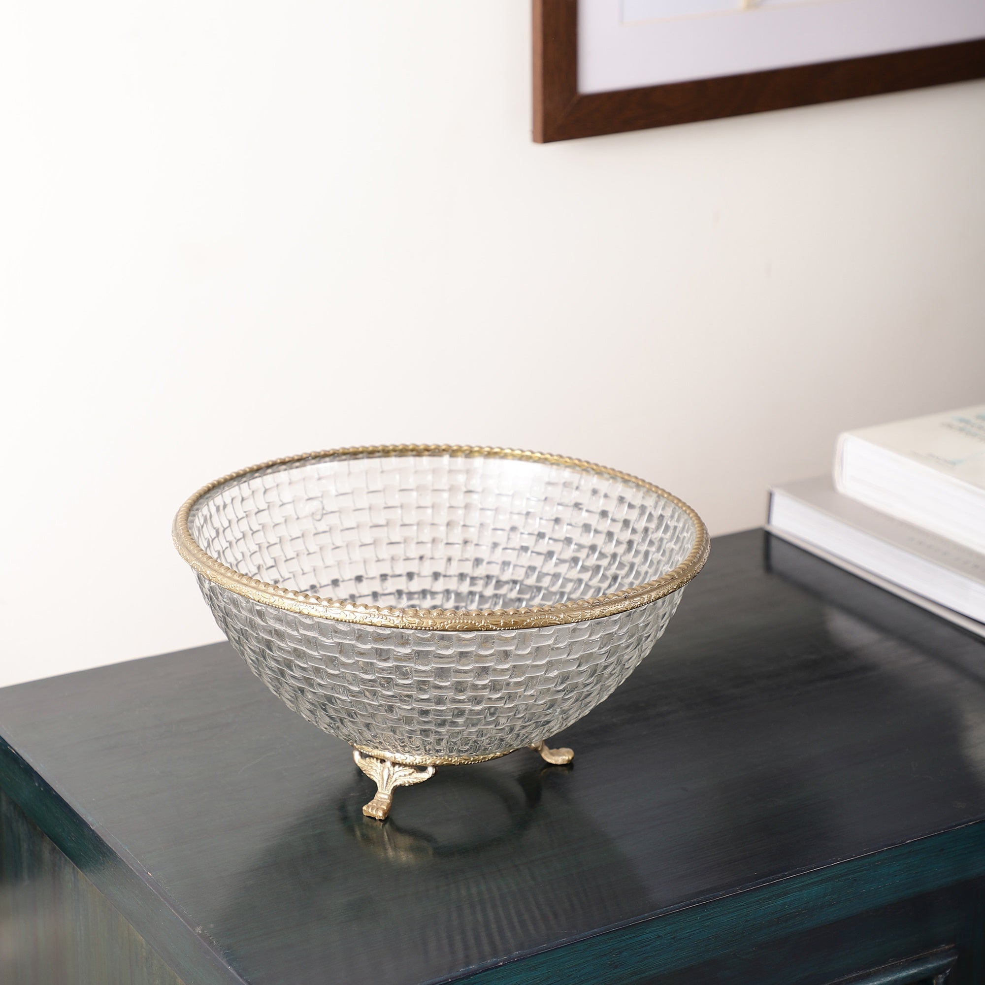 Ribbed Glass Antique Brass Bowl M.M.I. OVERSEAS