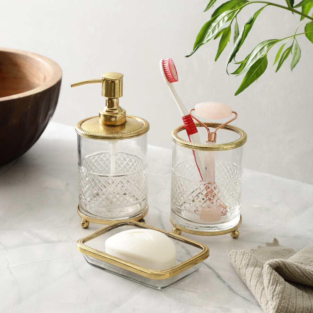 Blake Crystal Cut Bathroom set in Gold M.M.I. OVERSEAS