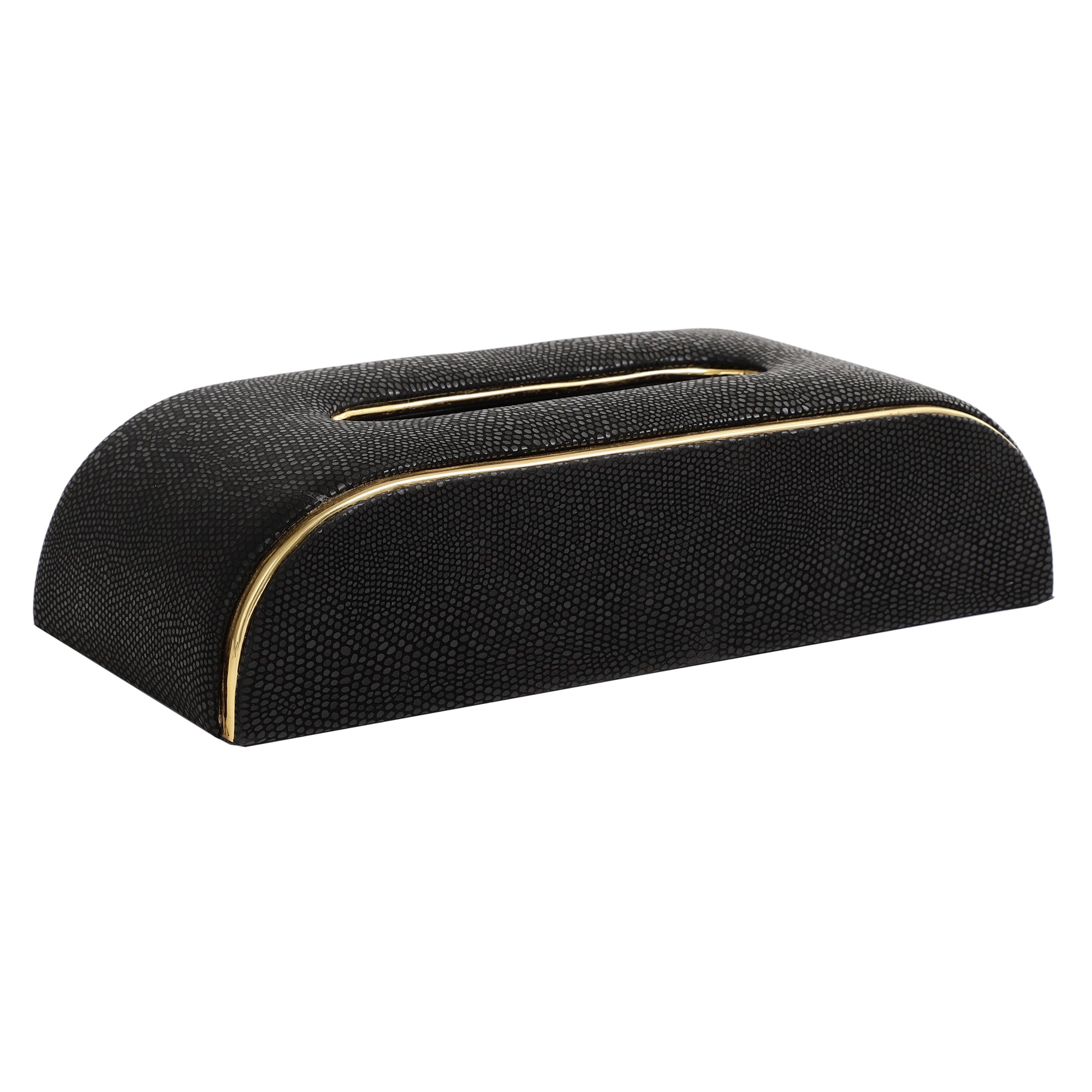 Sleek Slant Leather Napkin Box Black