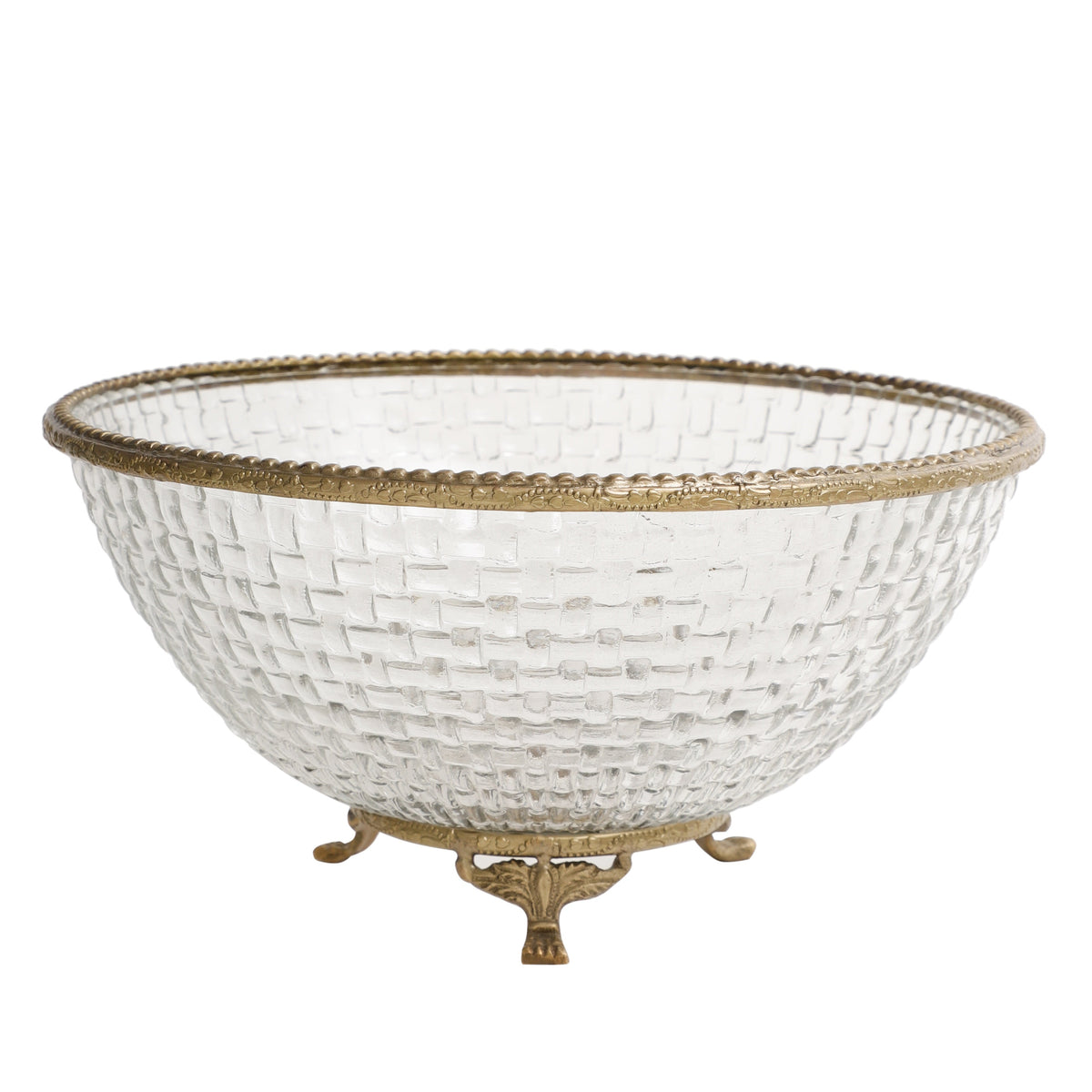 Ribbed Glass Antique Brass Bowl M.M.I. OVERSEAS
